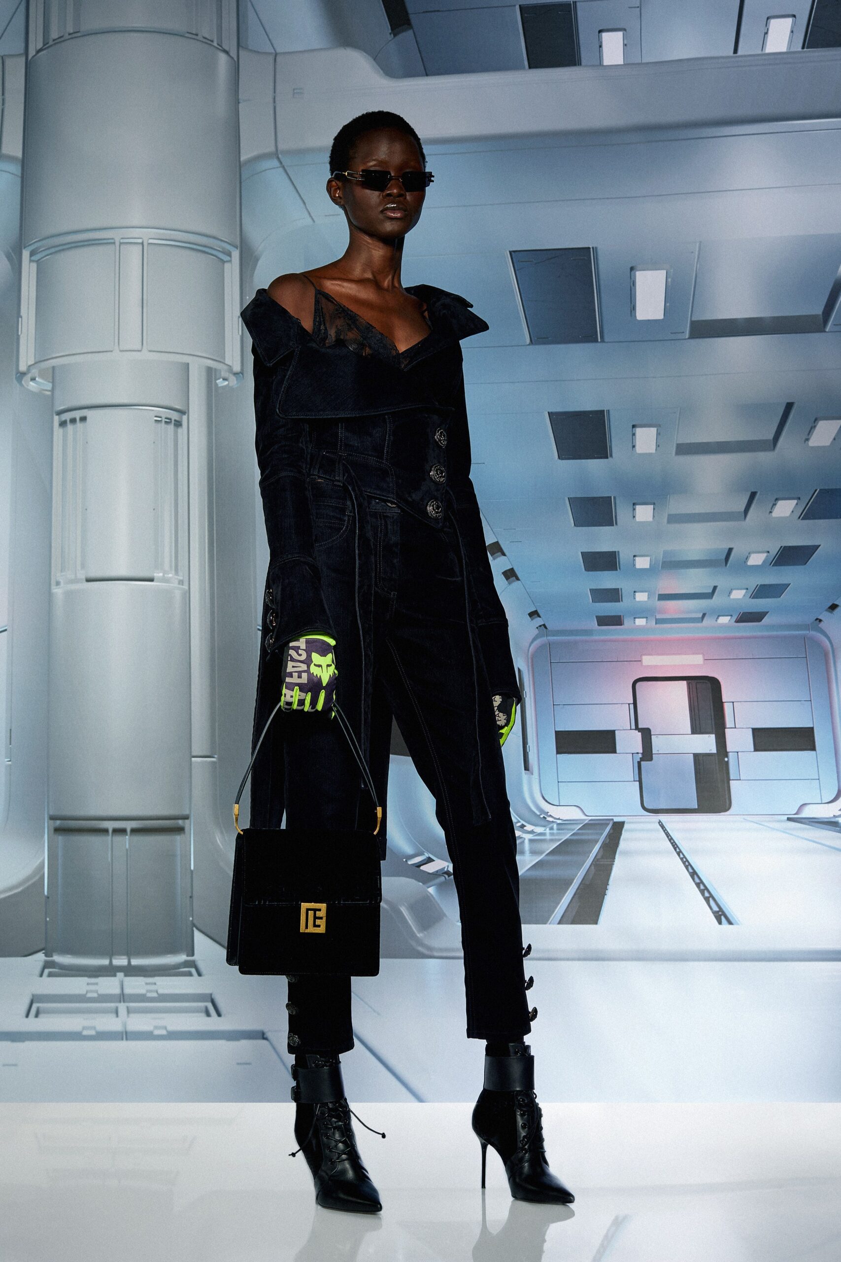 black denim fitted jumpsuit