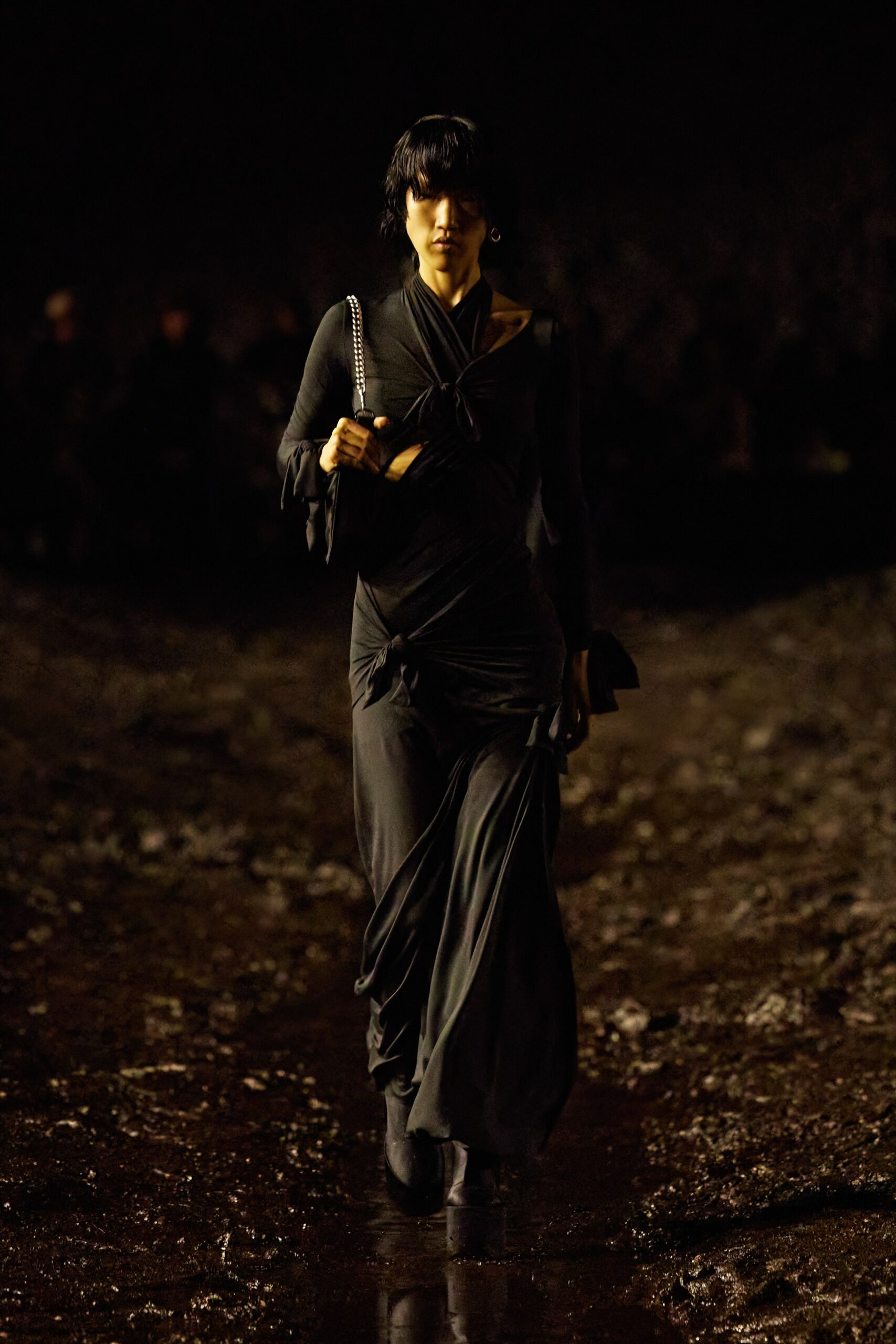 black silk fitted maxi dress