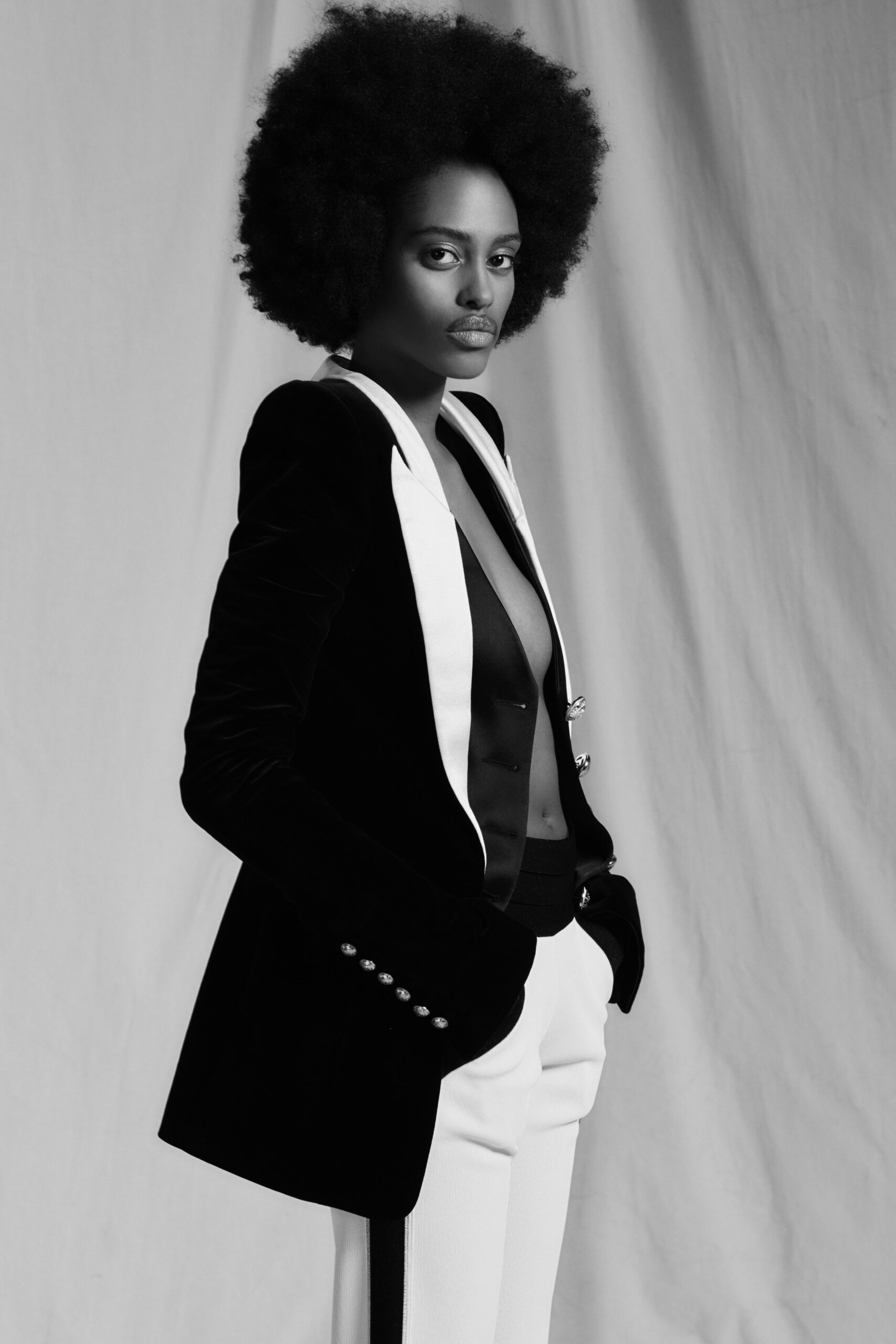 black and white tailored blazer and pants