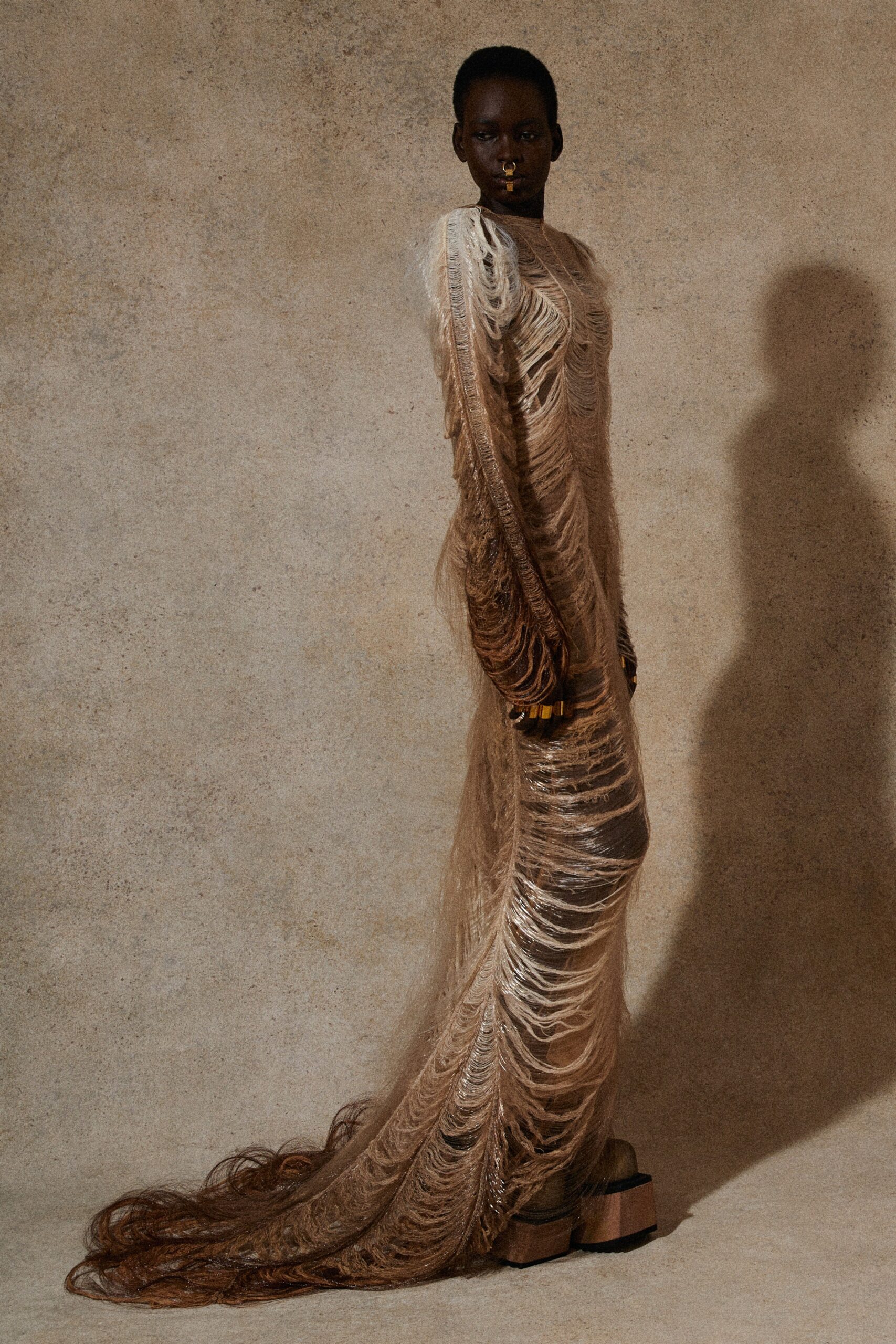 beige silk fitted gown