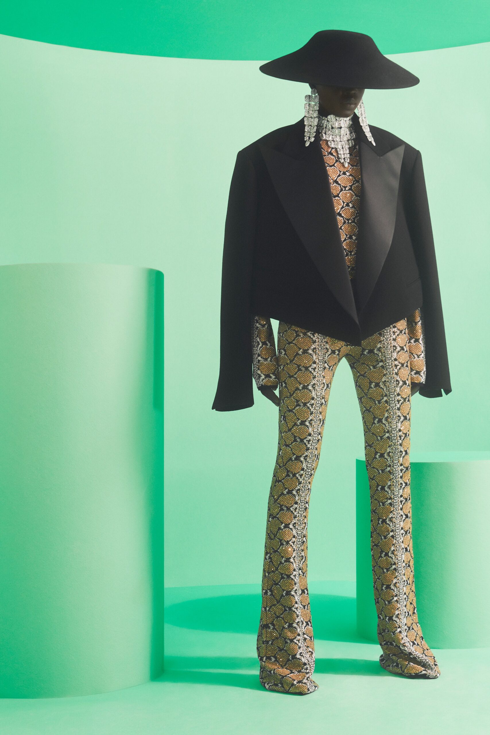 yellow fitted flared pants