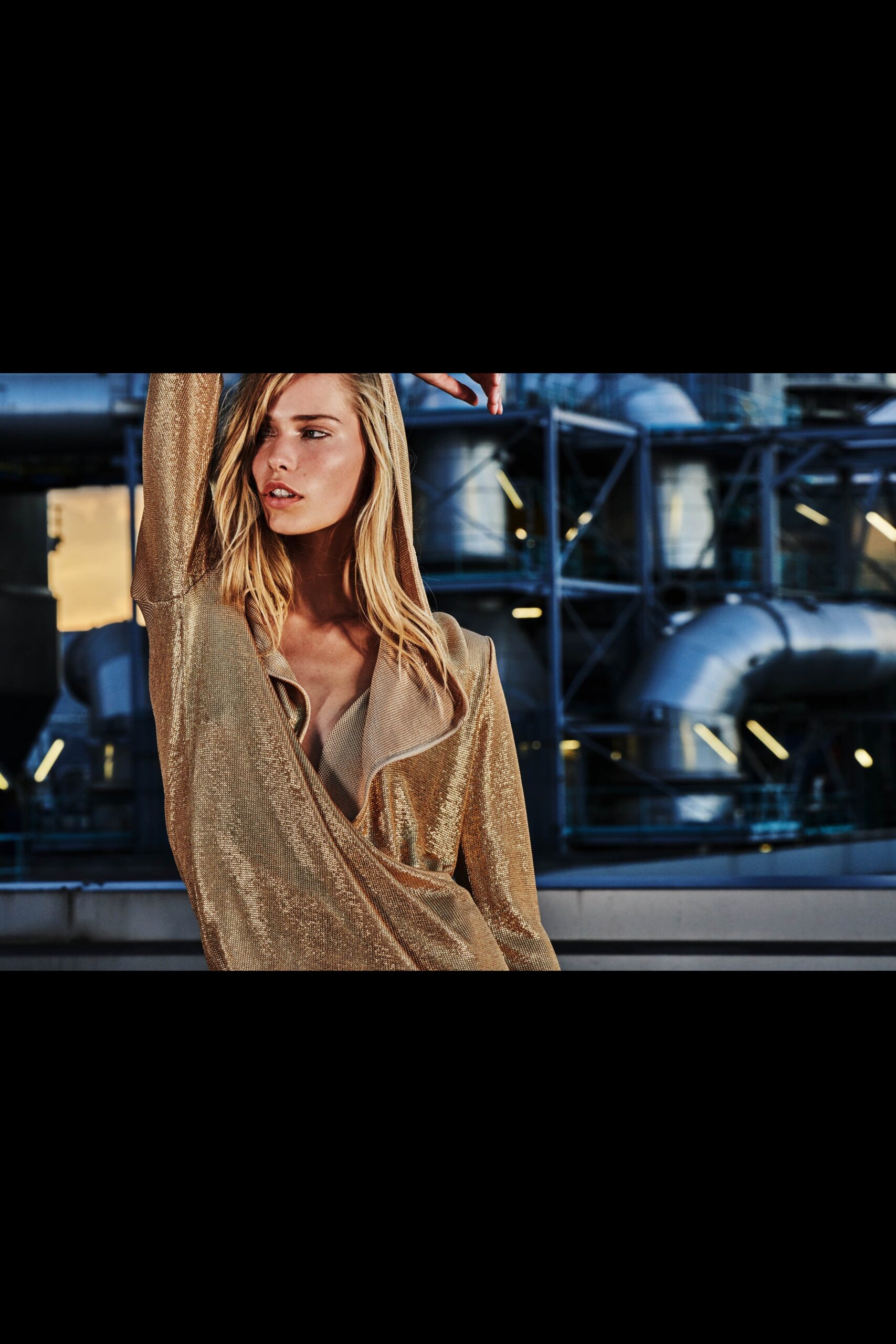 fitted gold silk dress