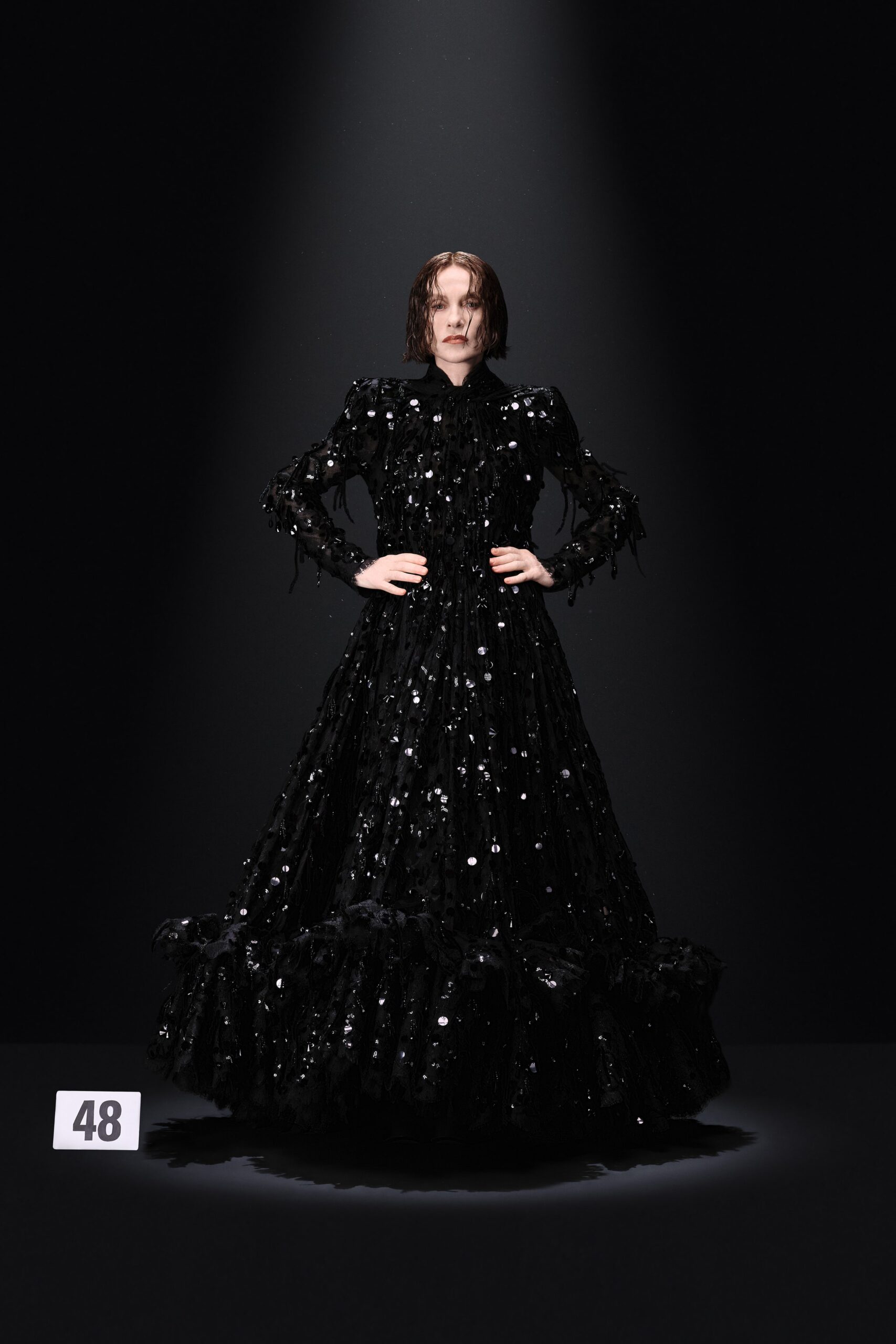 black silk sequin gown