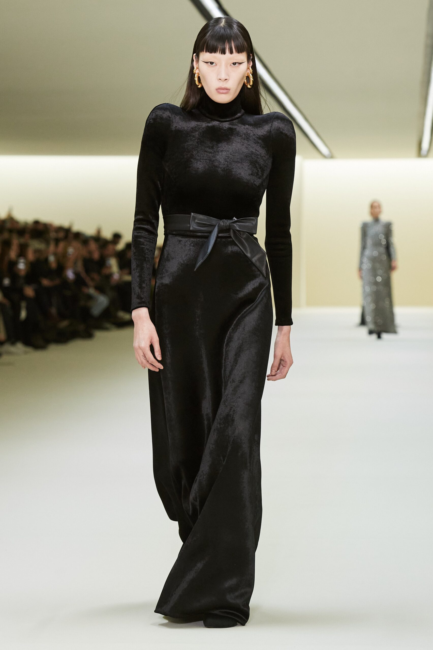 black velvet fitted gown