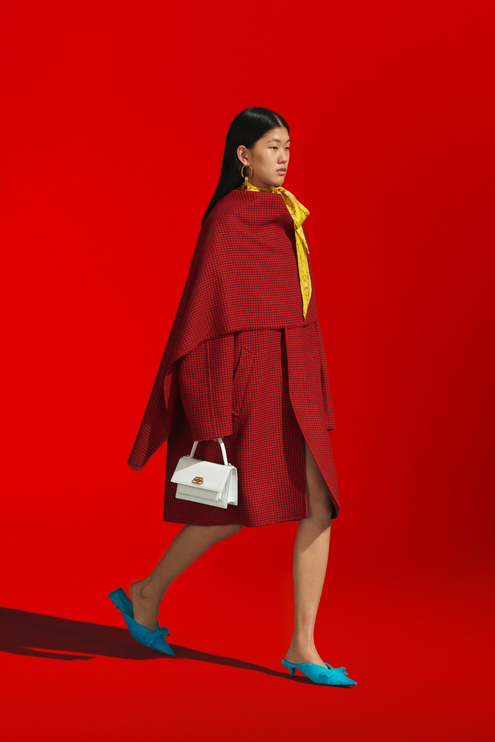 red checked cape and mini dress