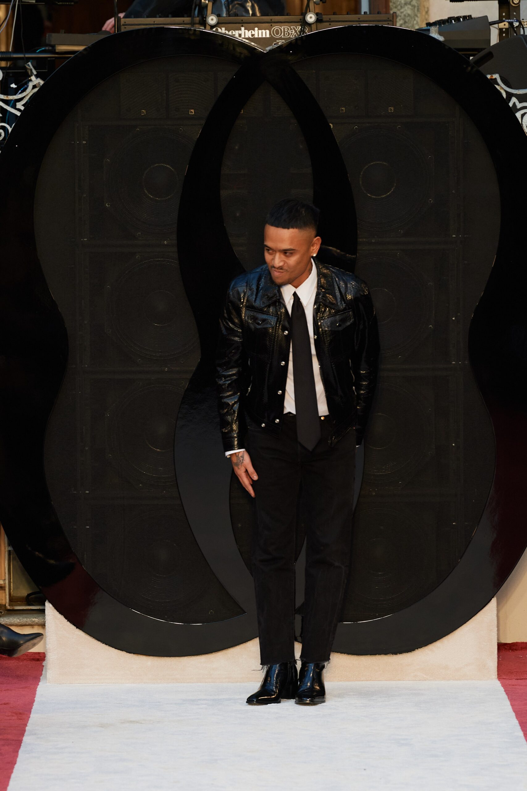 black leather jacket with white shirt