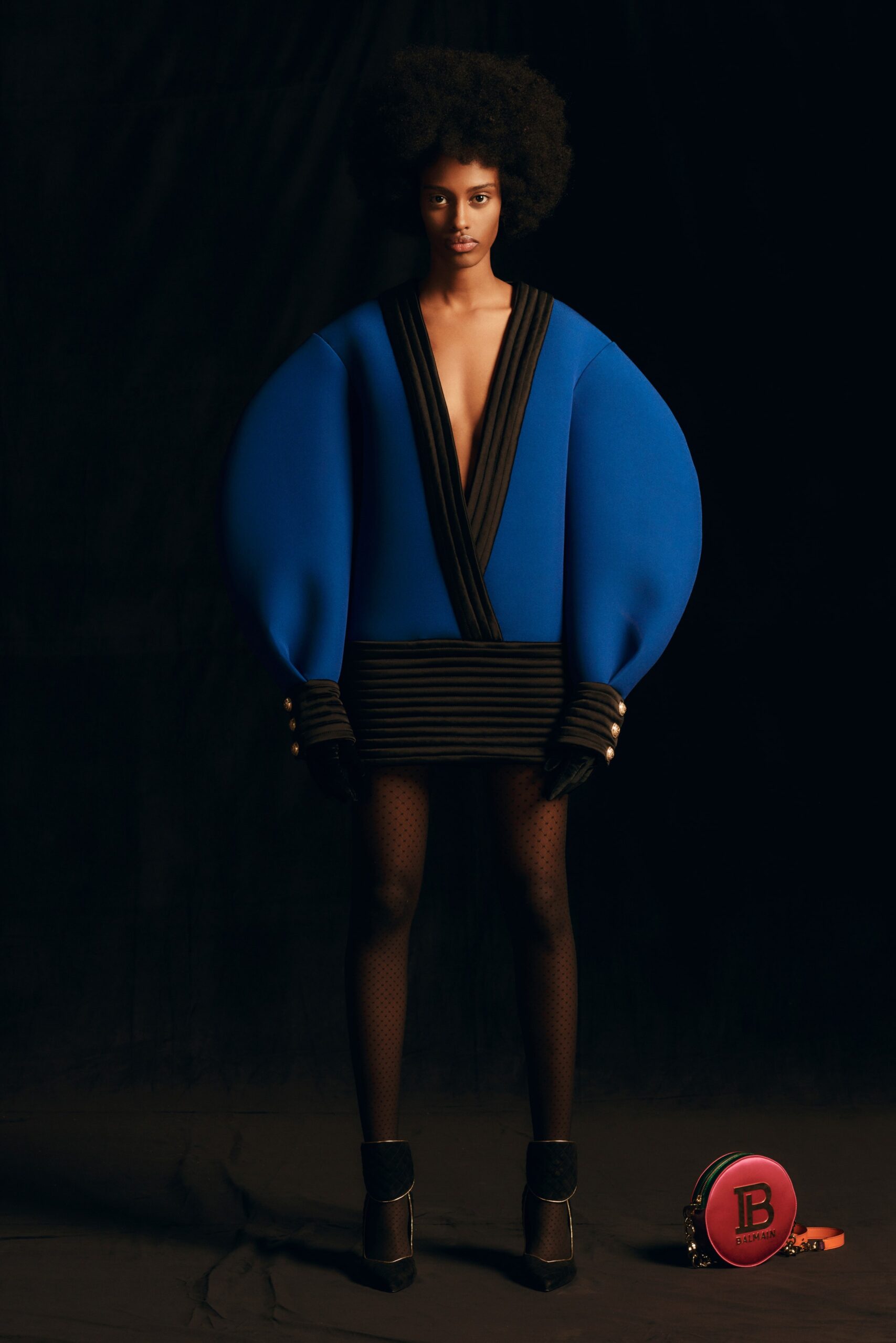 blue structured dress with heels