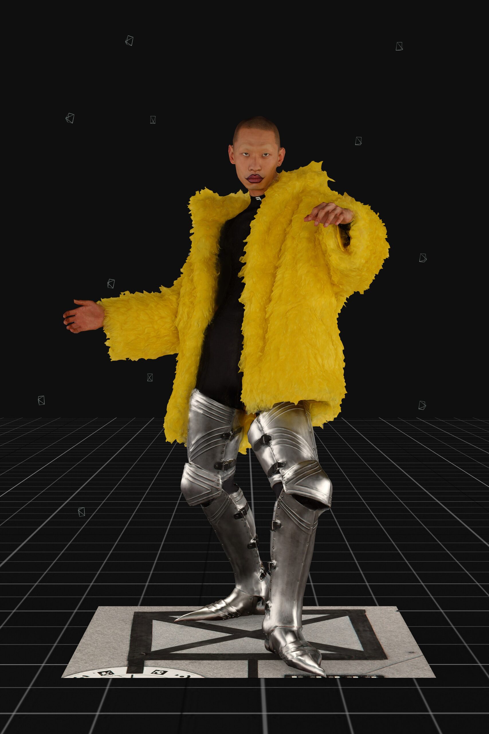 oversized yellow faux-fur coat