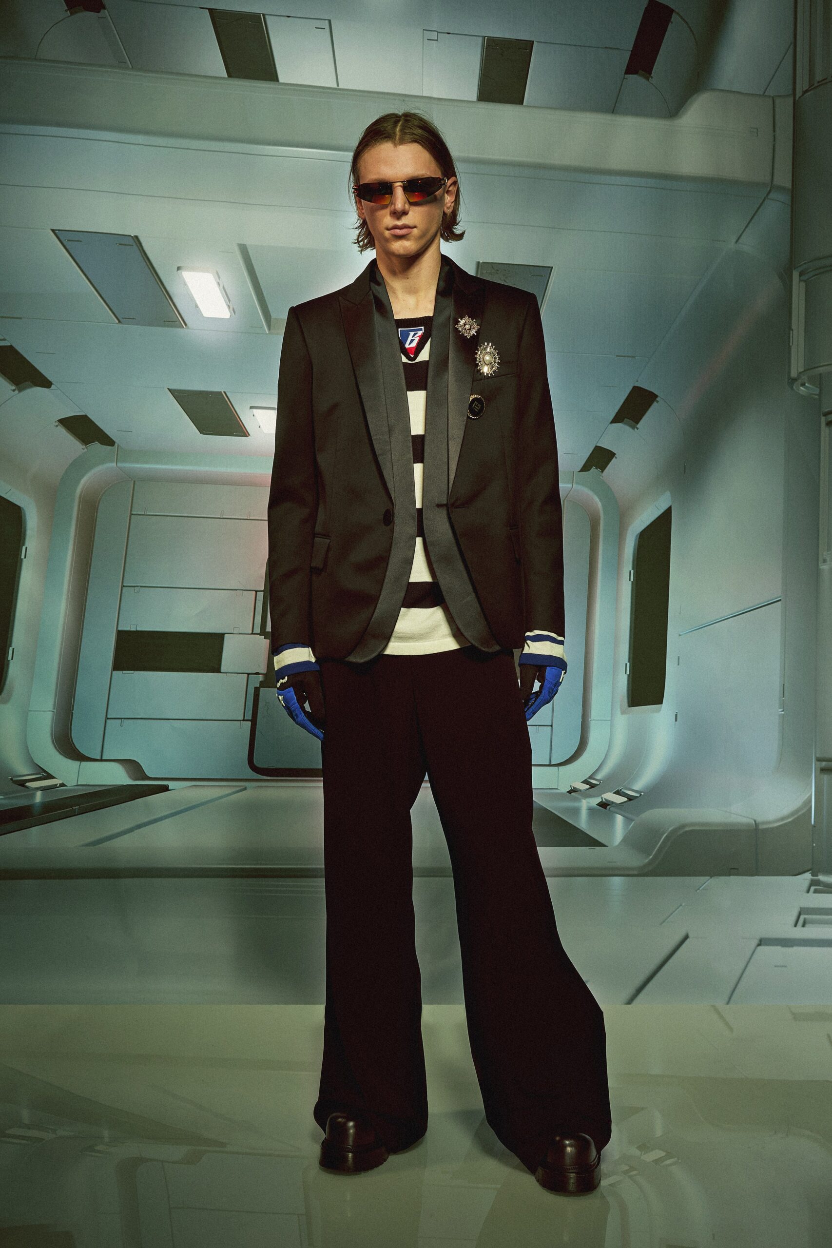 black tailored blazer with relaxed t-shirt