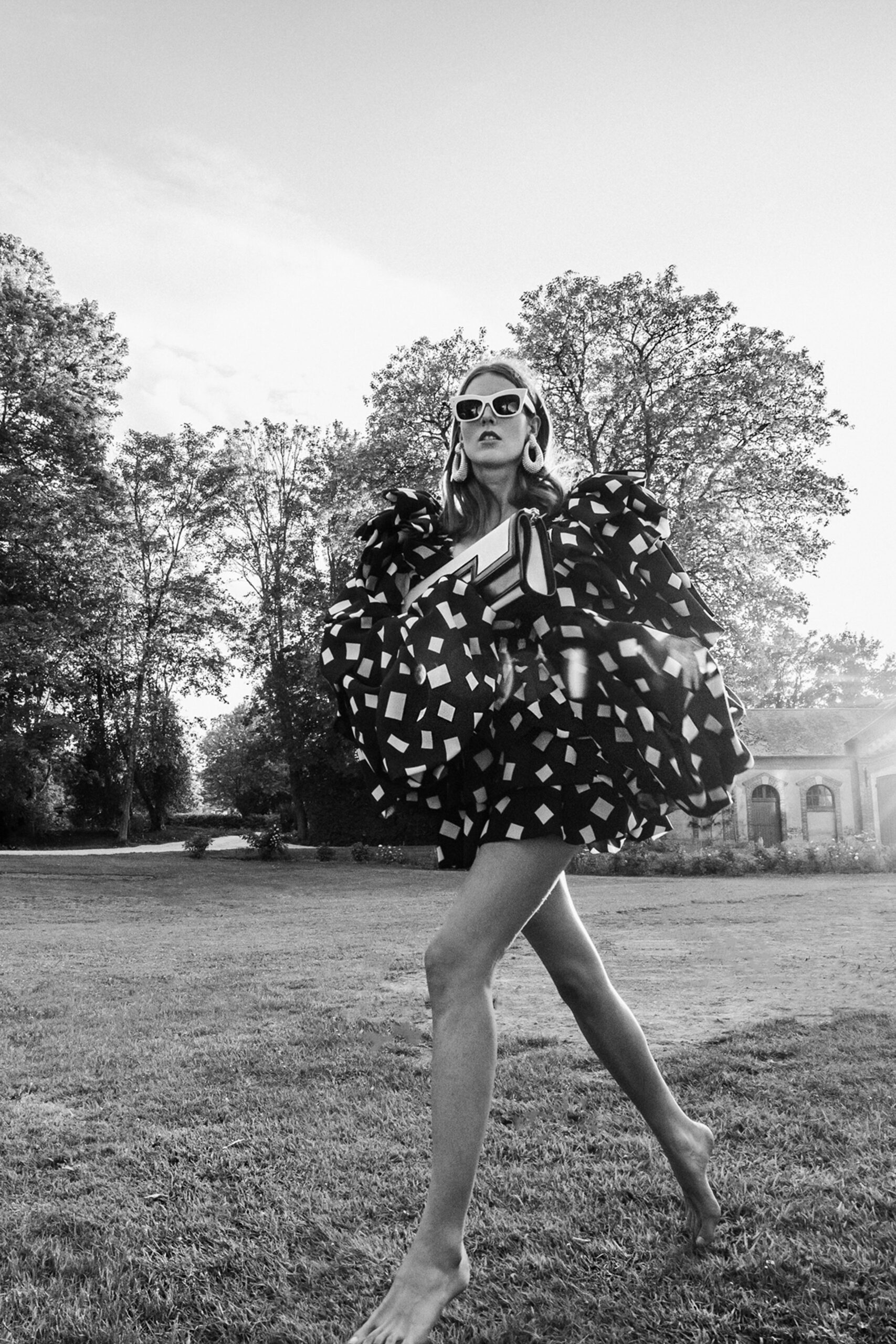 black and white ruffled mini dress