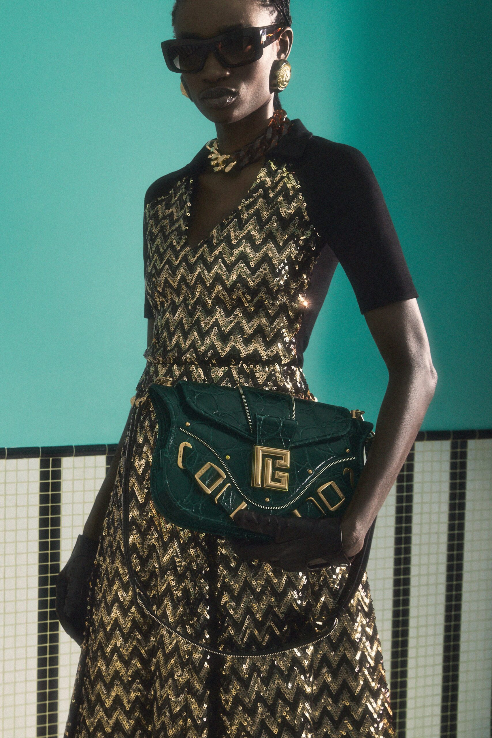 teal leather zippered bag