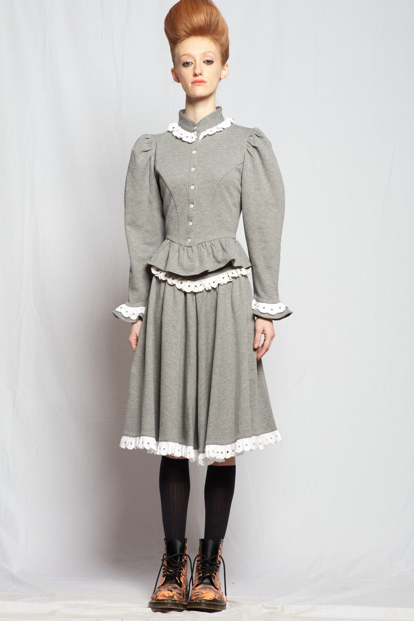 gray fitted long-sleeve dress