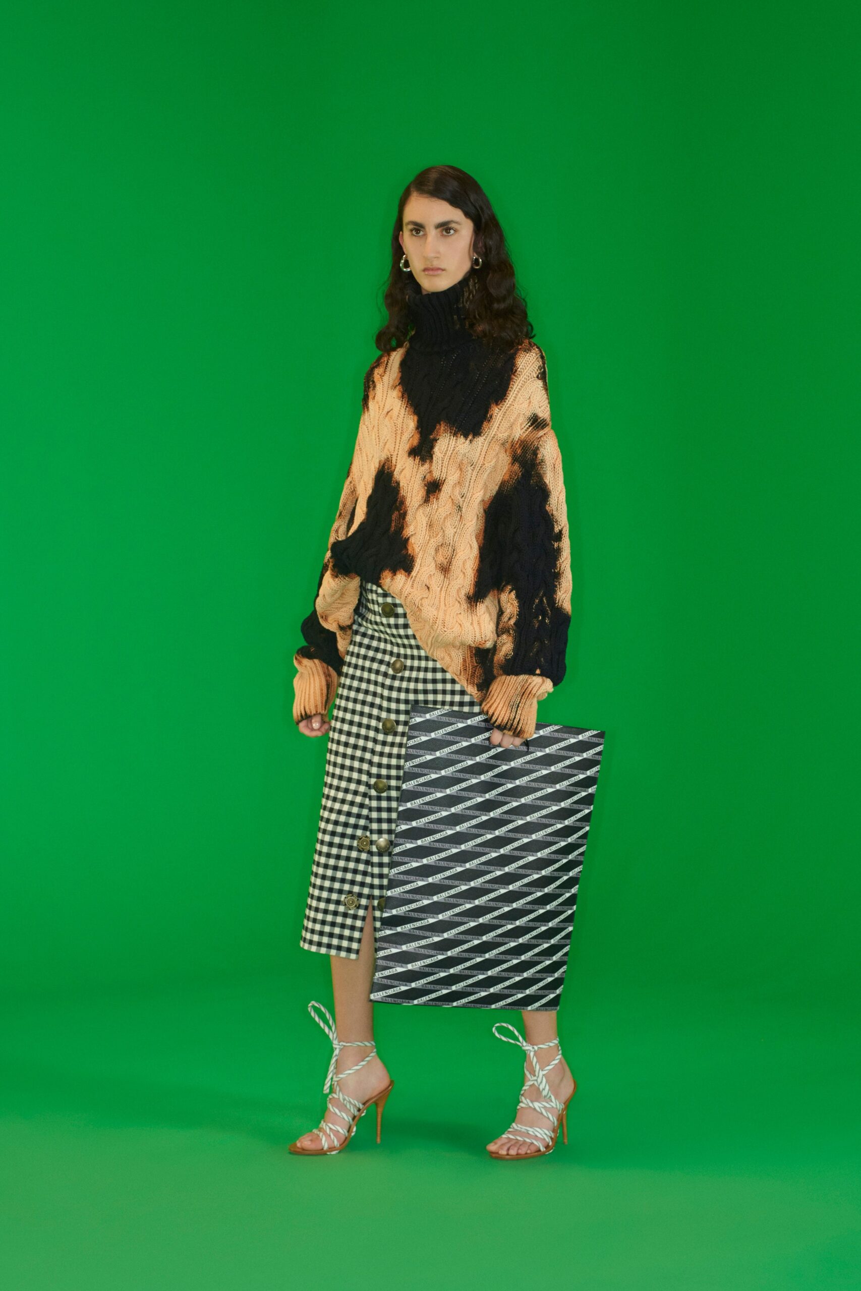 orange wool long-sleeve high-neck oversized textured sweater