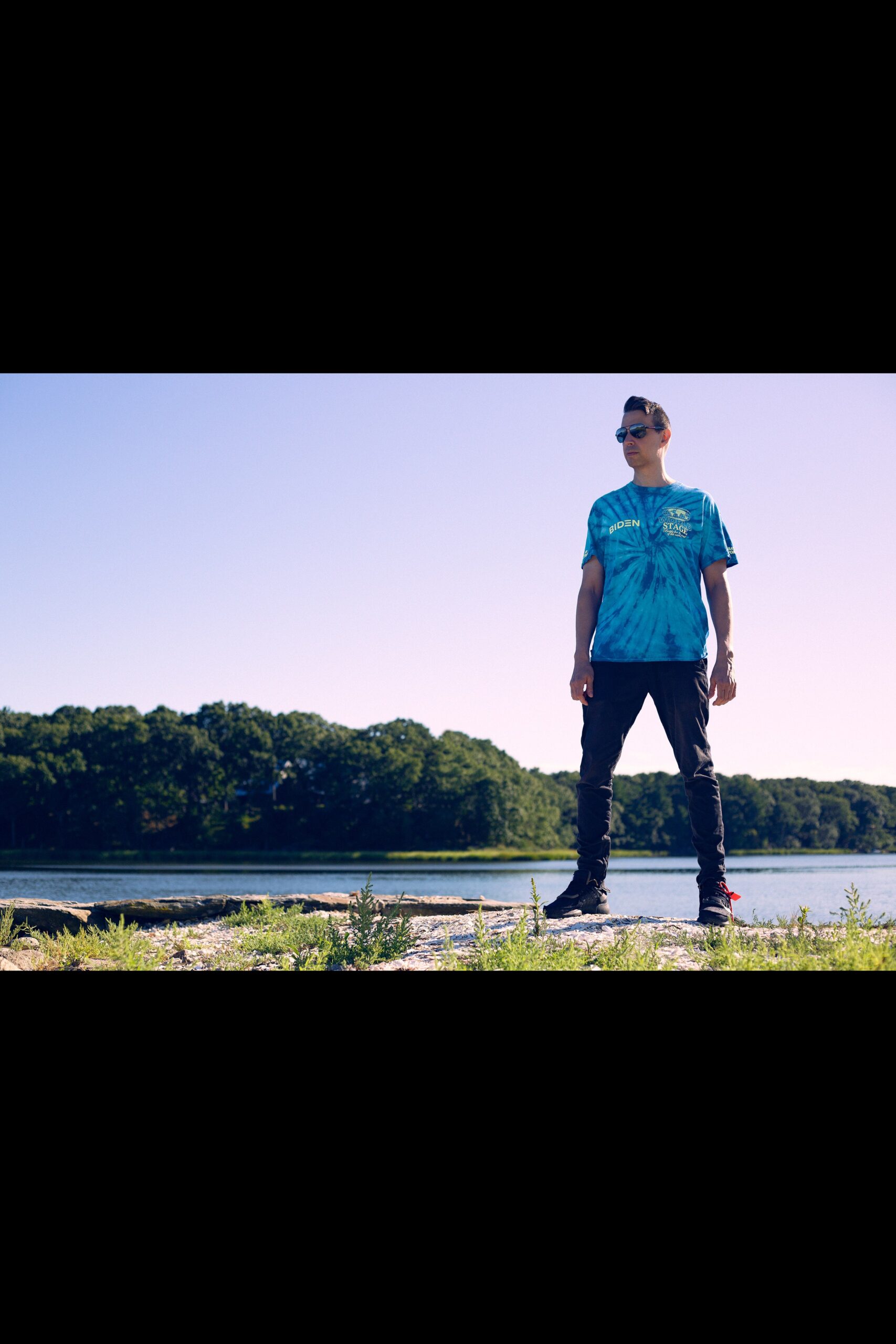 blue tie-dye graphic t-shirt