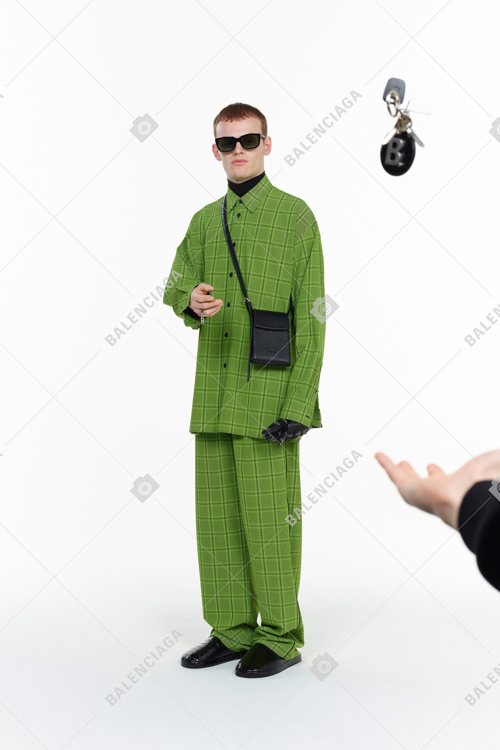 green checked suit with accessories