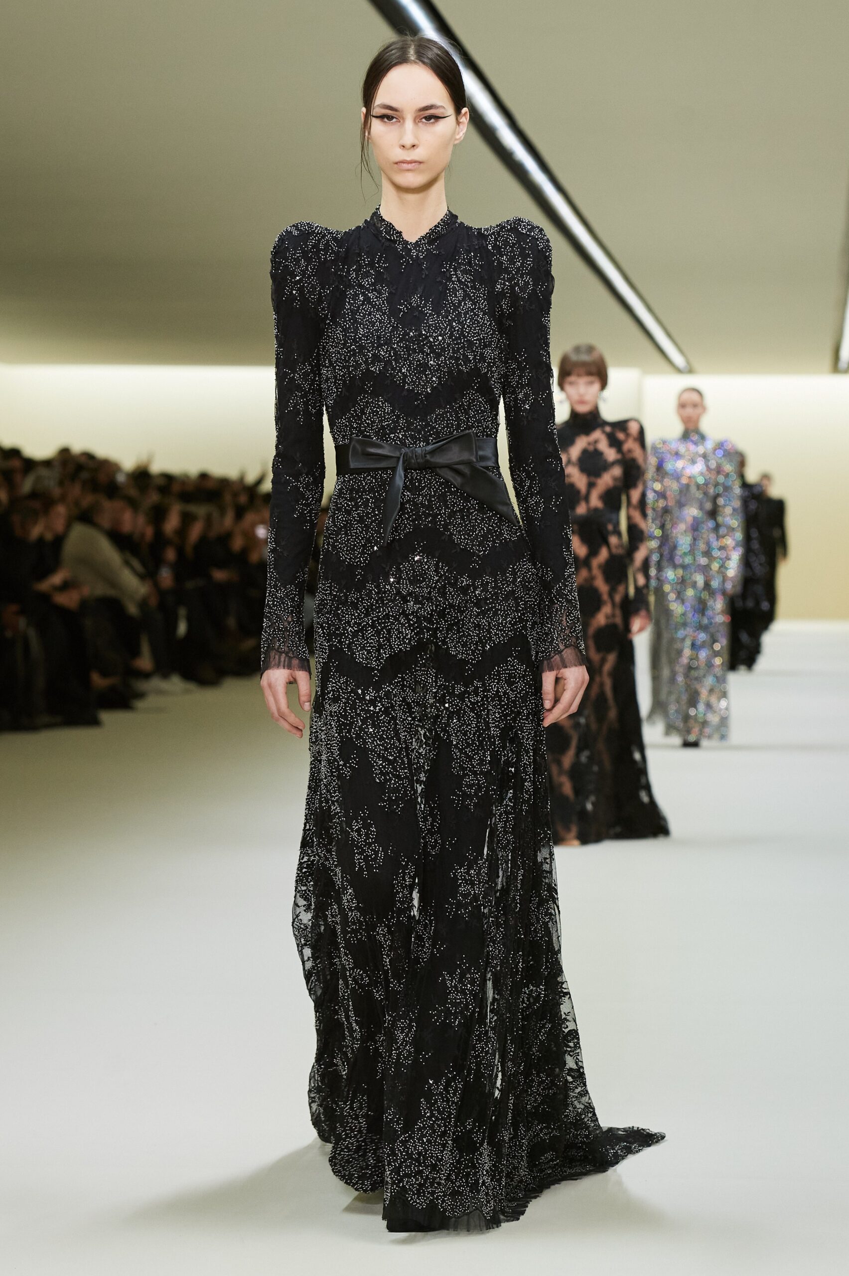 black lace fitted gown