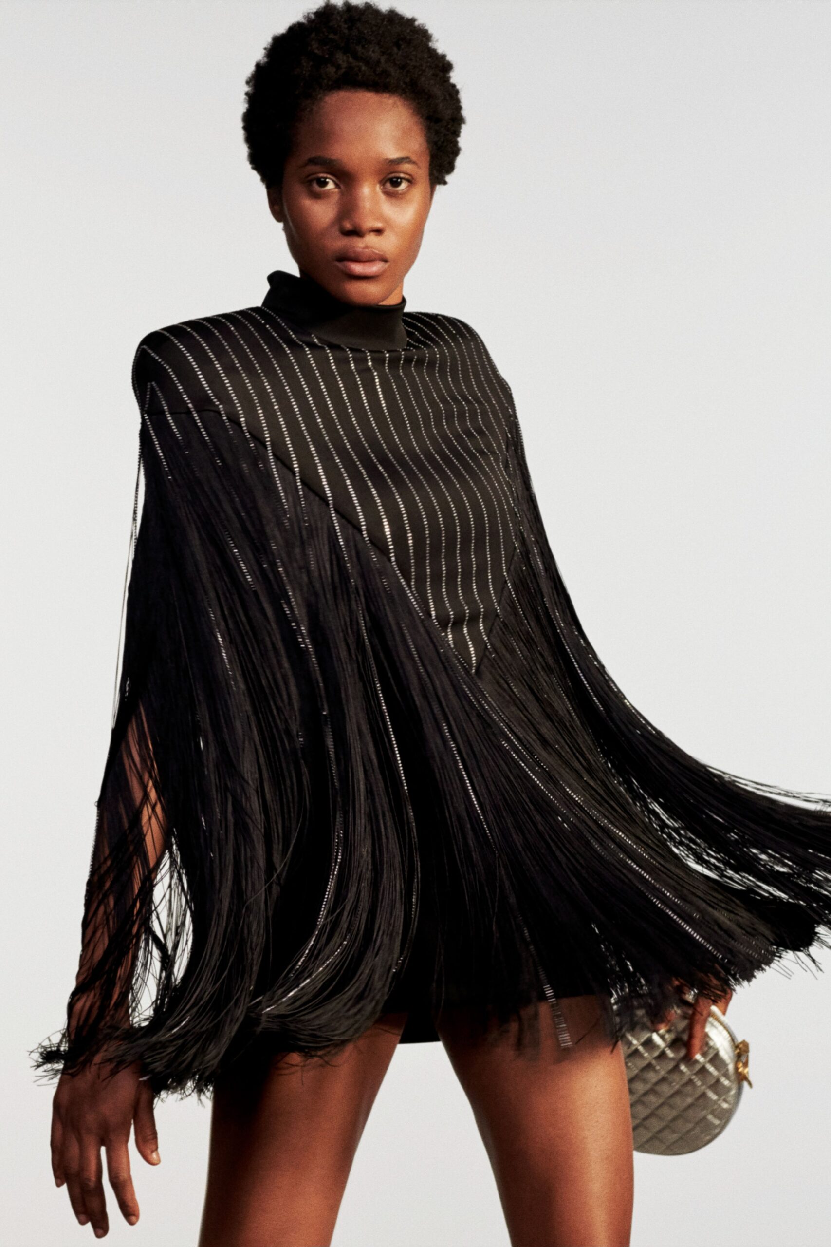 black silk fringed dress