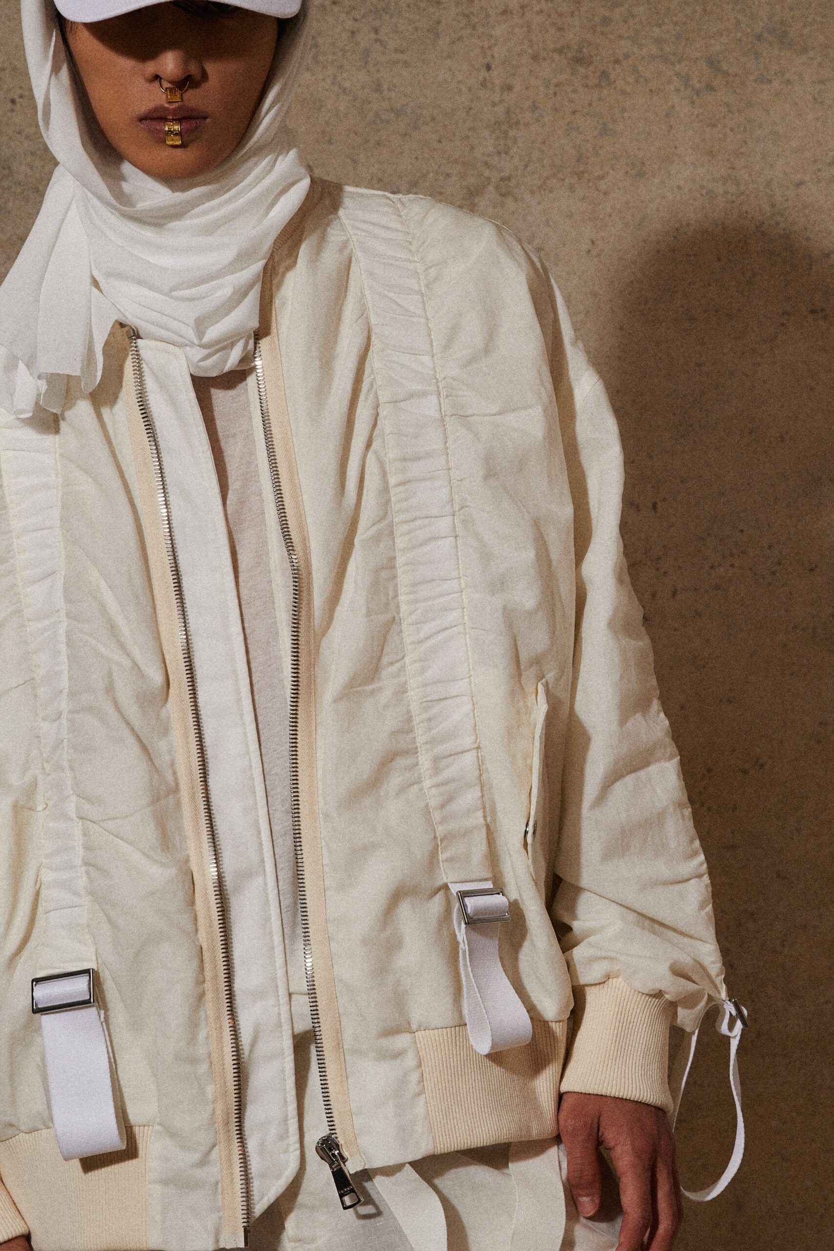 white relaxed jacket with scarf