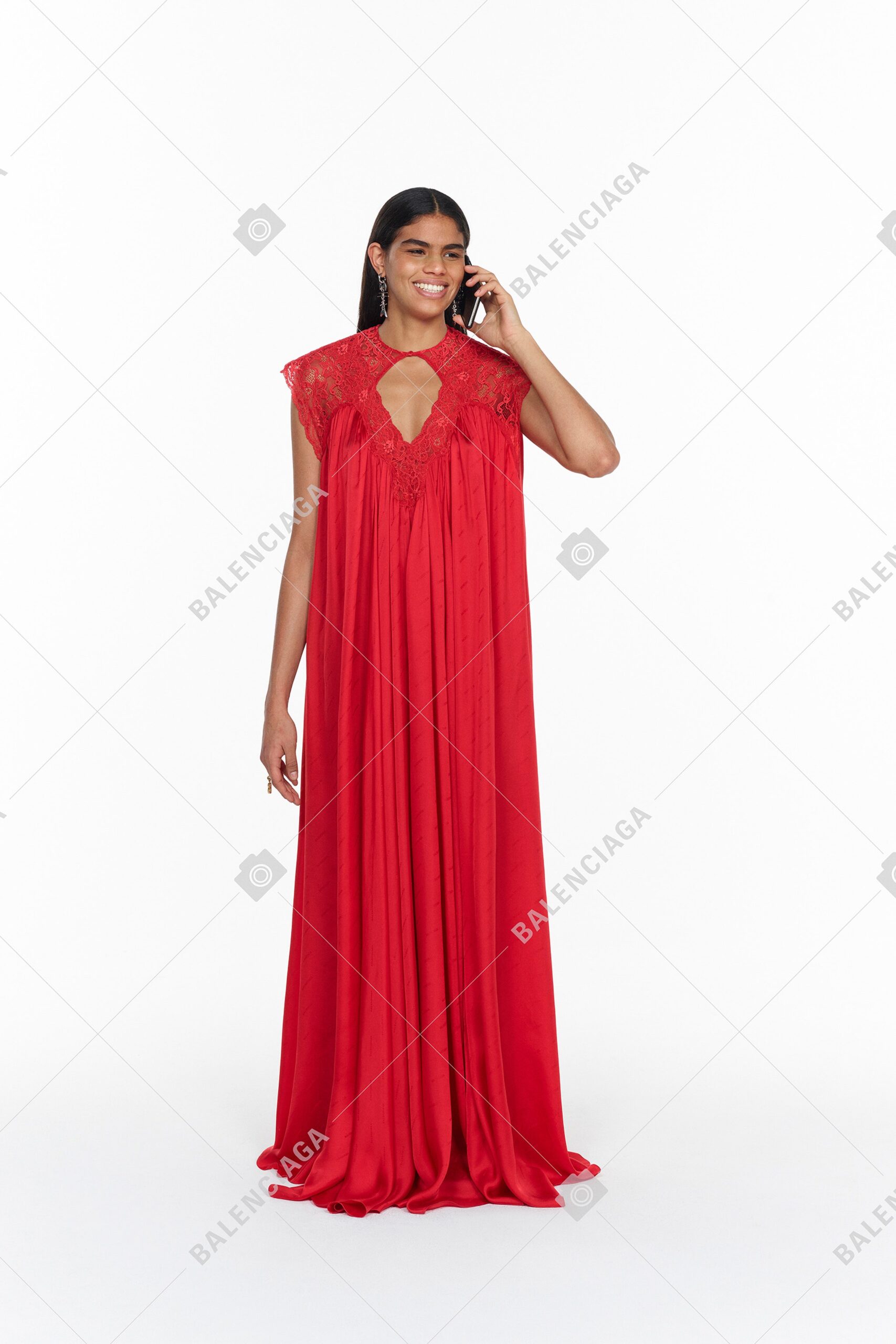 red silk sleeveless gown