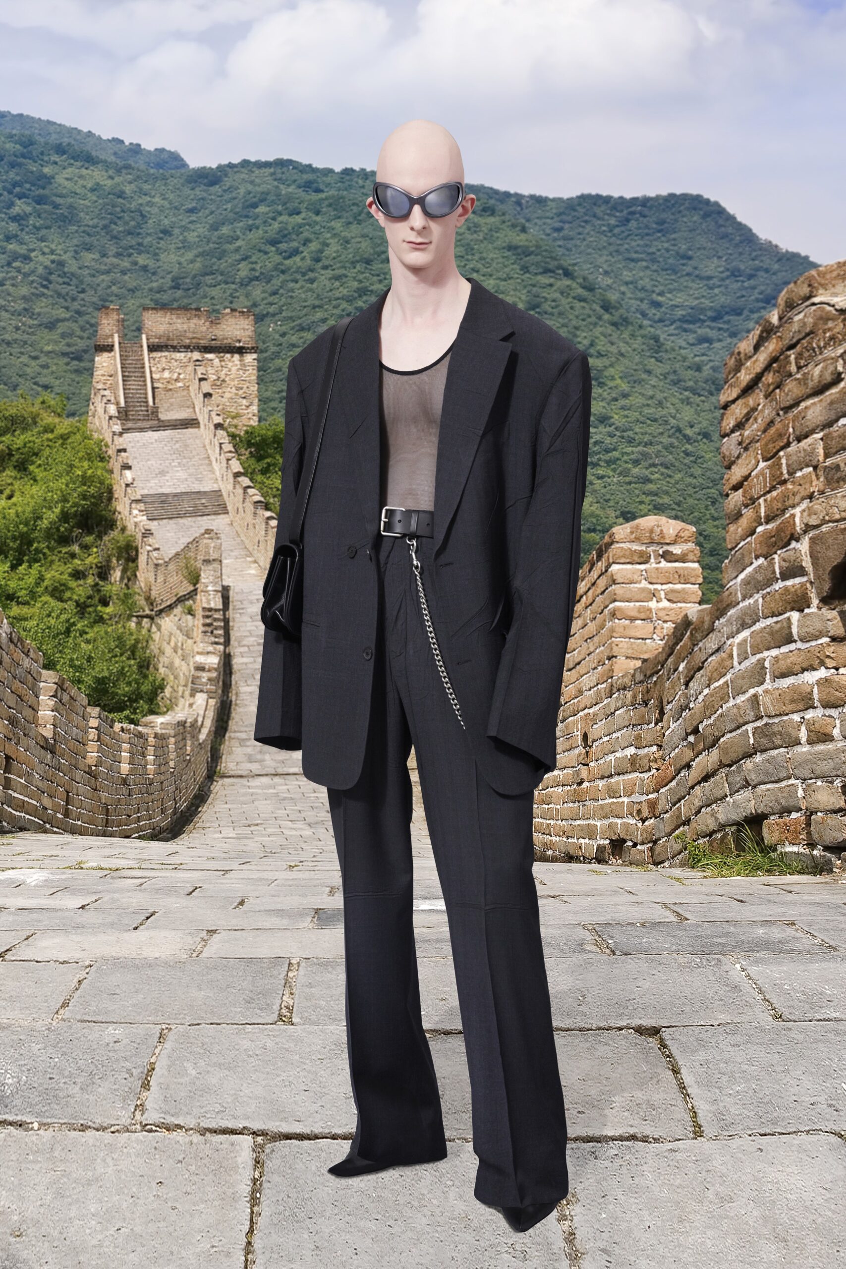 oversized black blazer with tailored pants