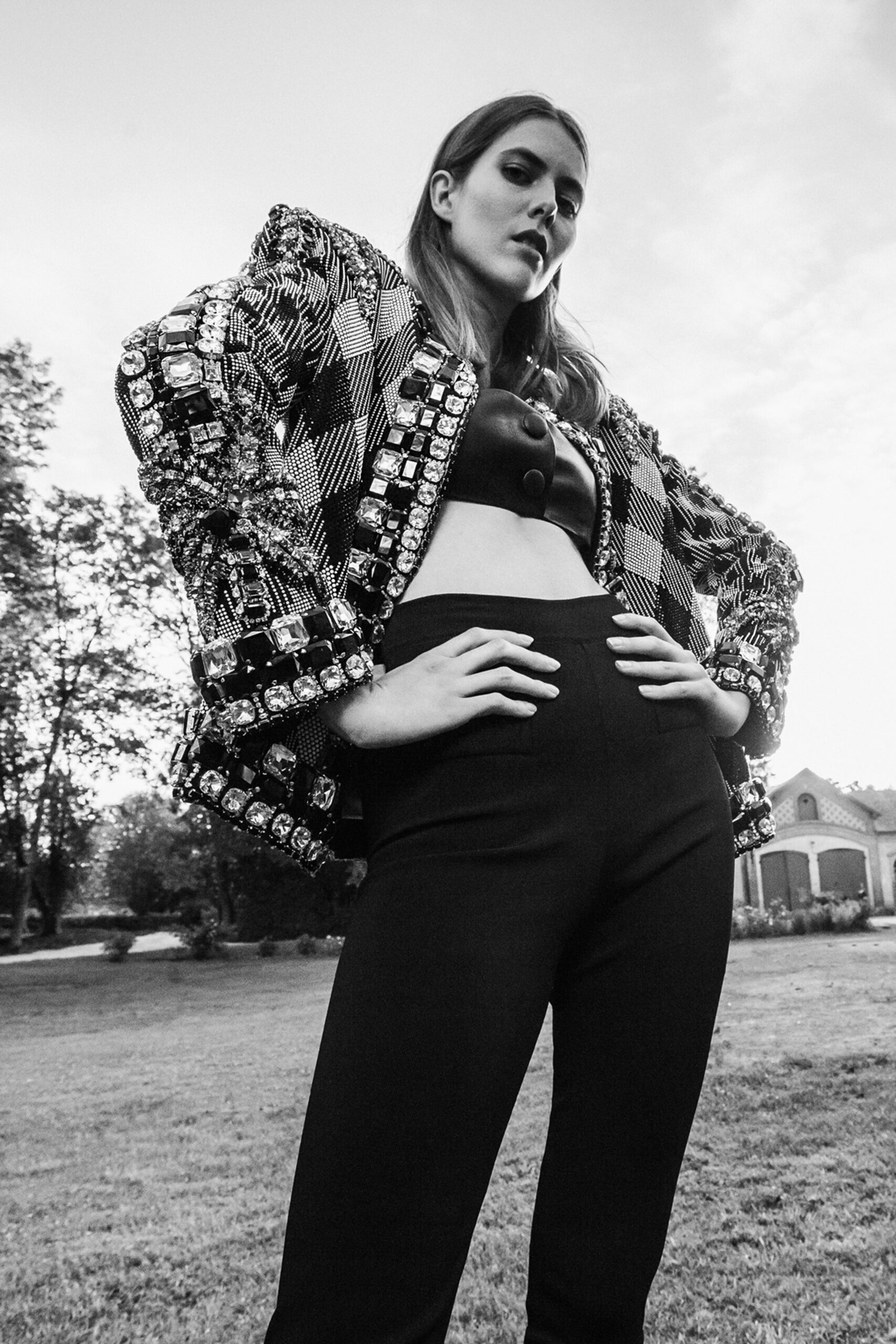 black and white embellished jacket