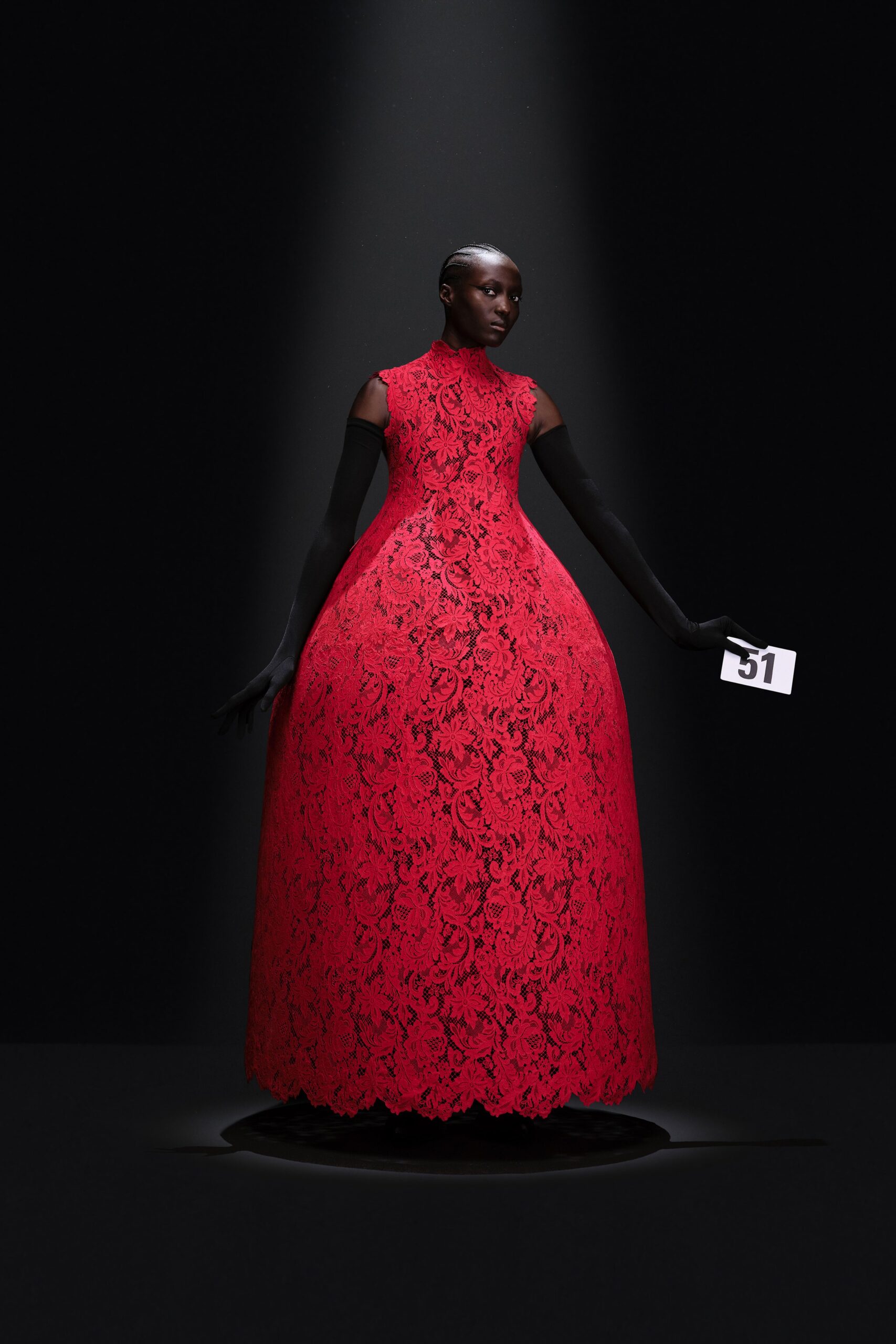 red lace fitted gown