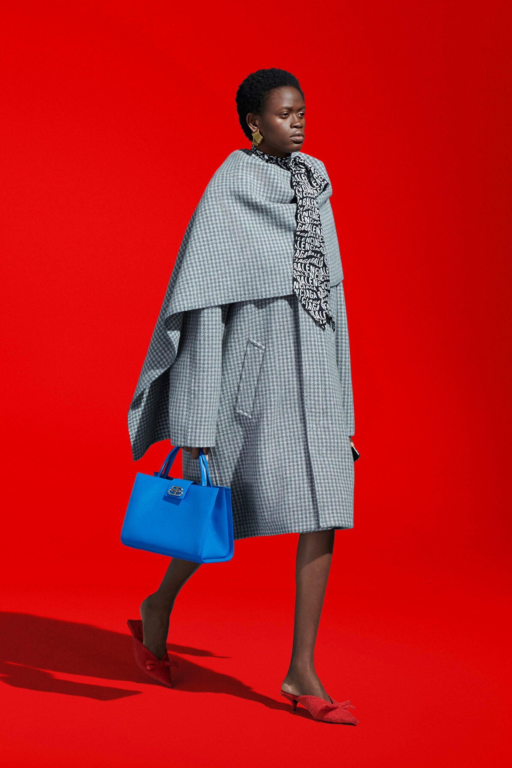 gray checked cape and dress