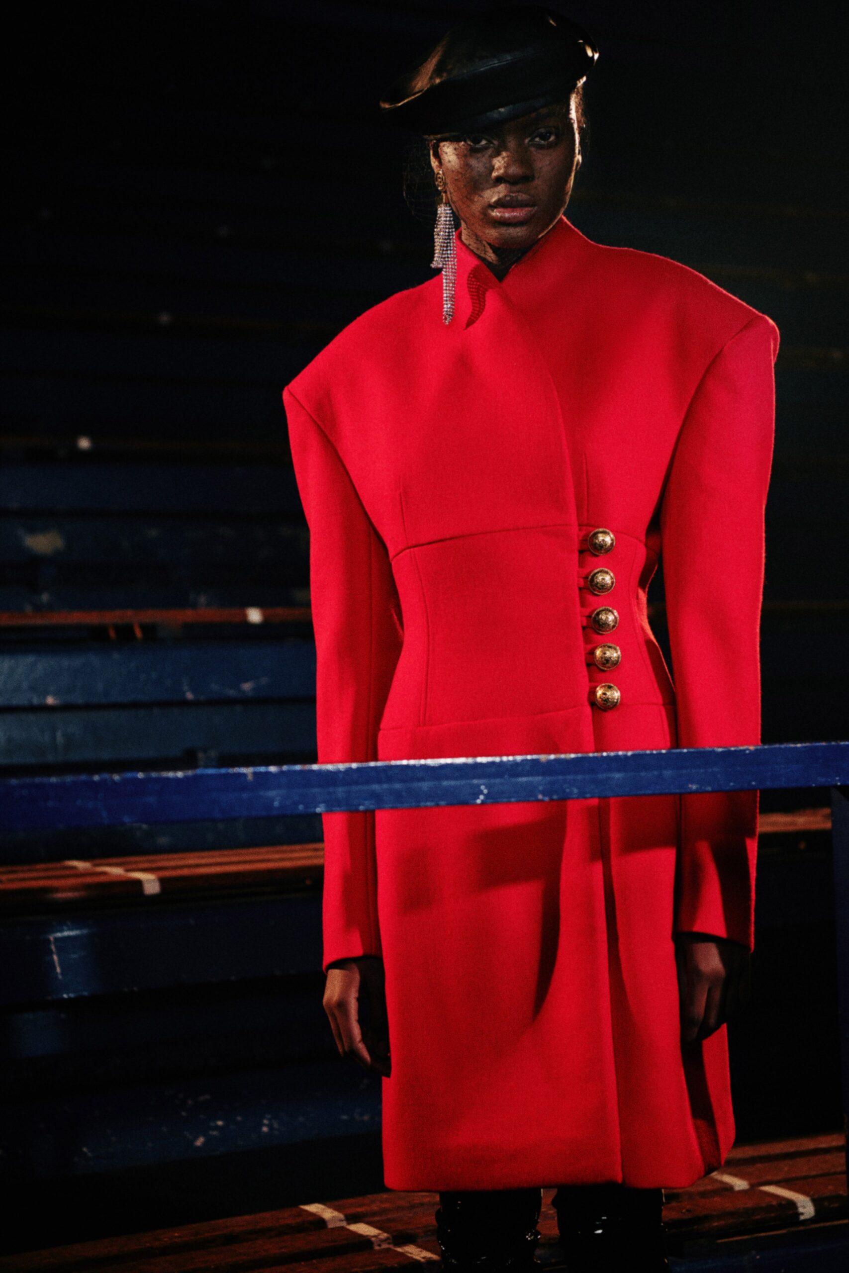 structured red wool coat