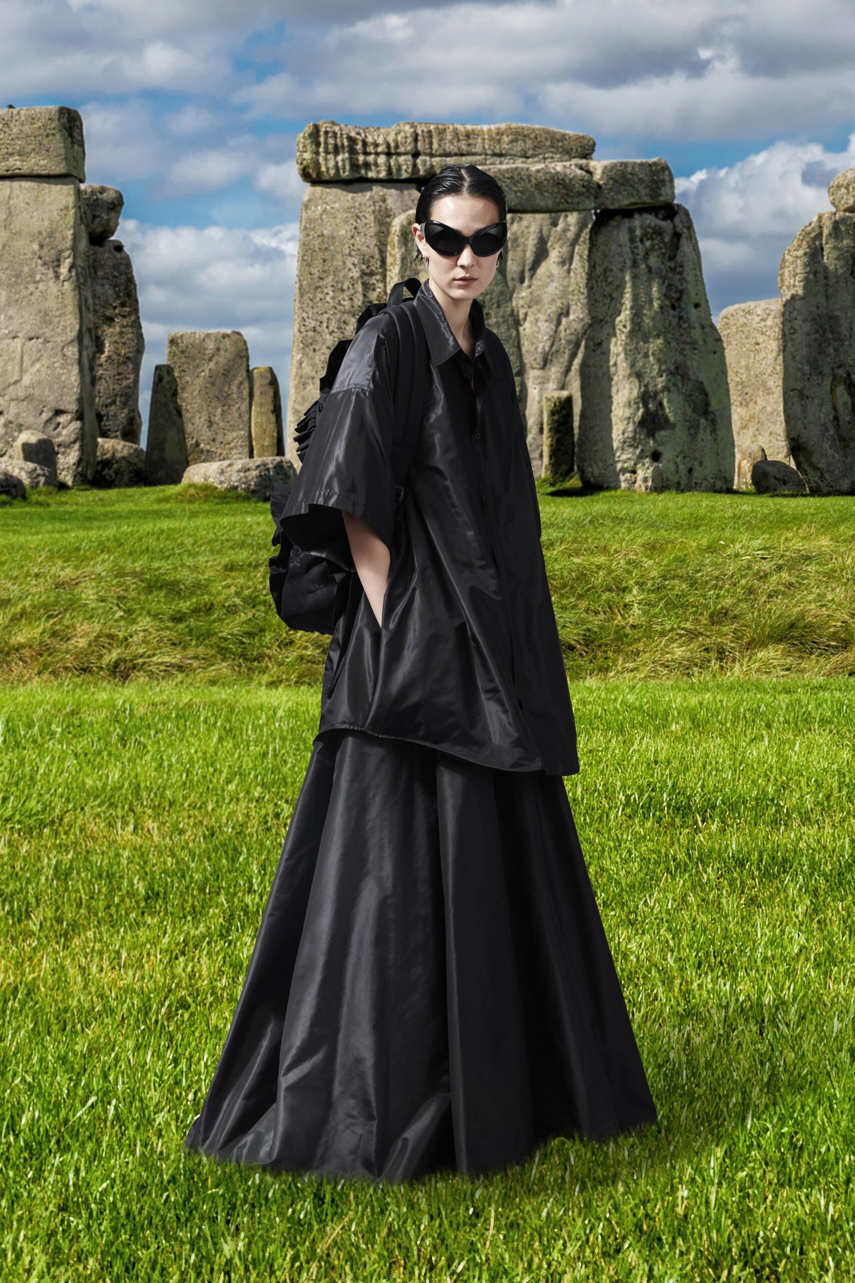 black vinyl top and maxi skirt