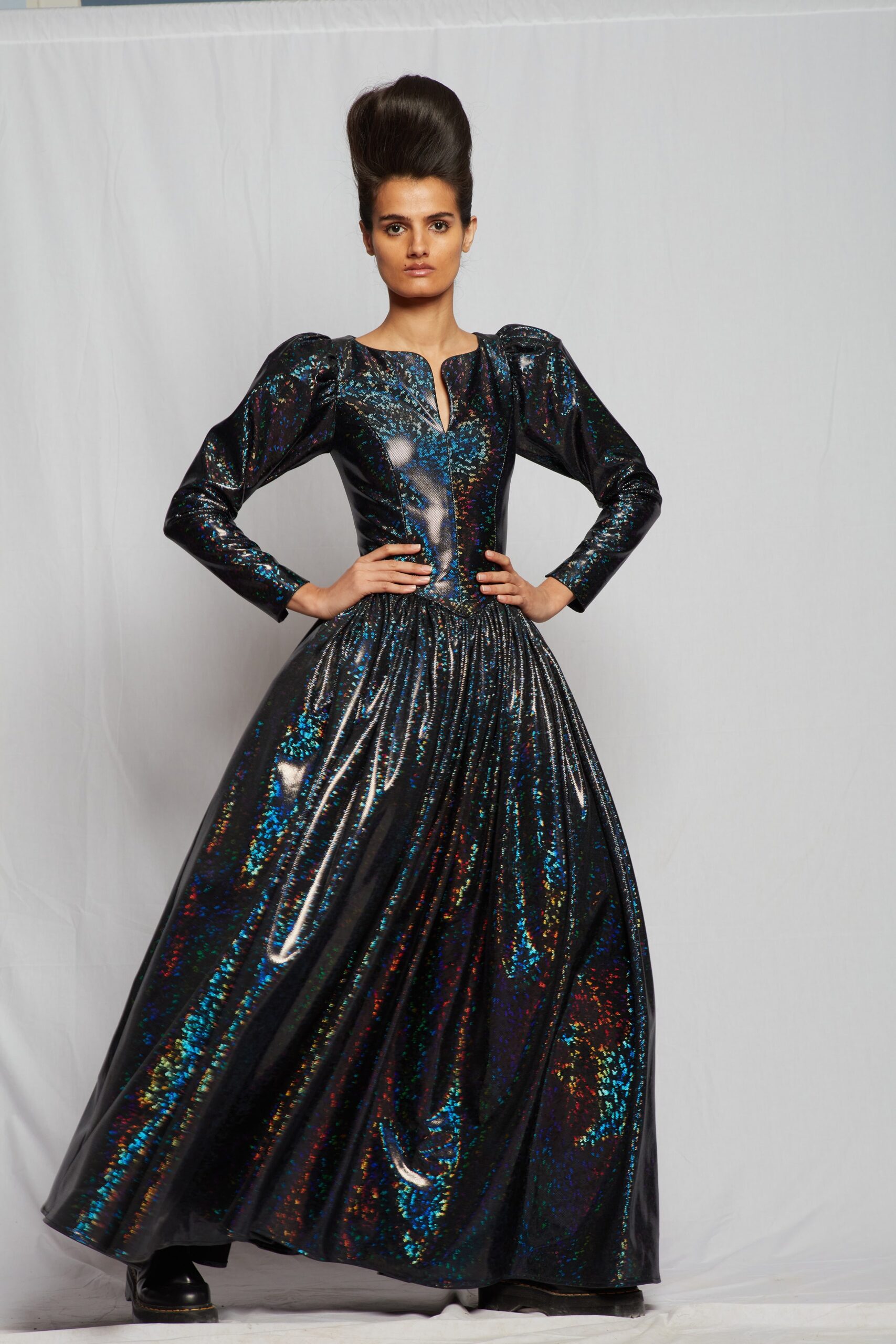 black shiny vinyl gown