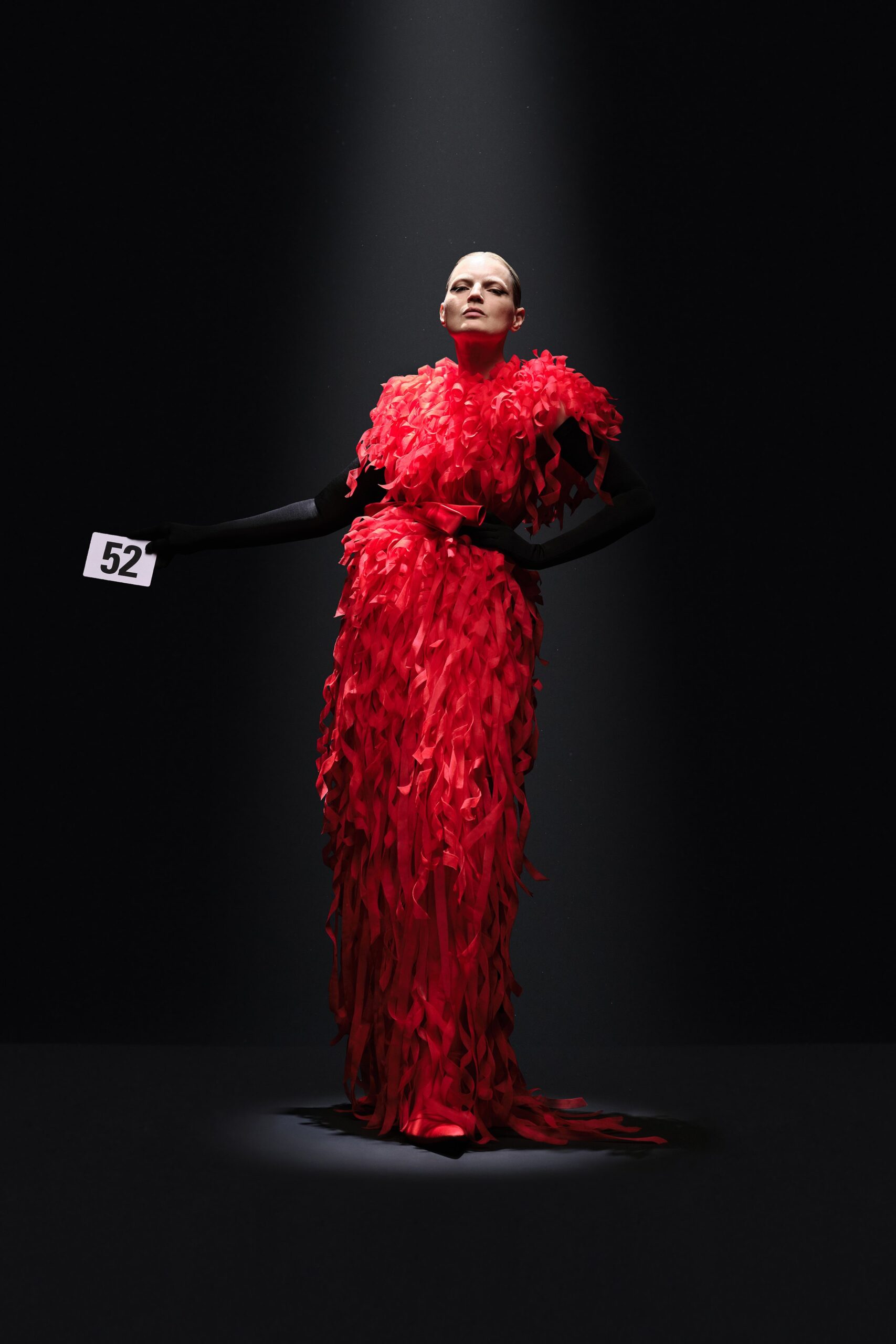 red fringed sleeveless gown