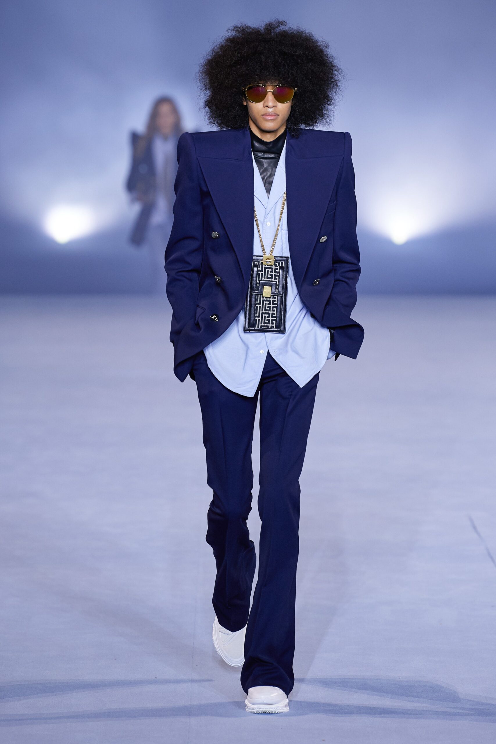 blue tailored blazer with shirt