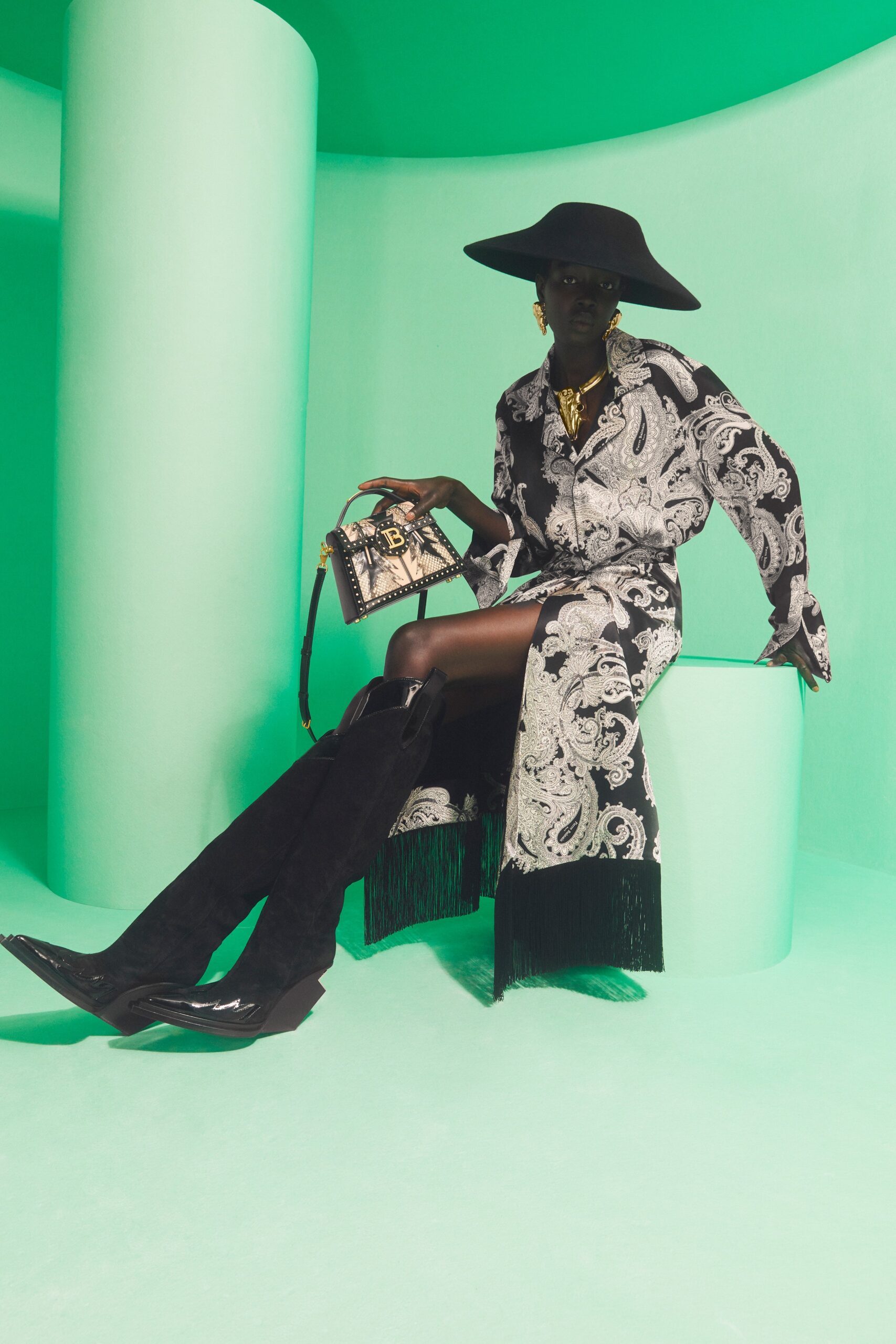 black and white printed midi dress