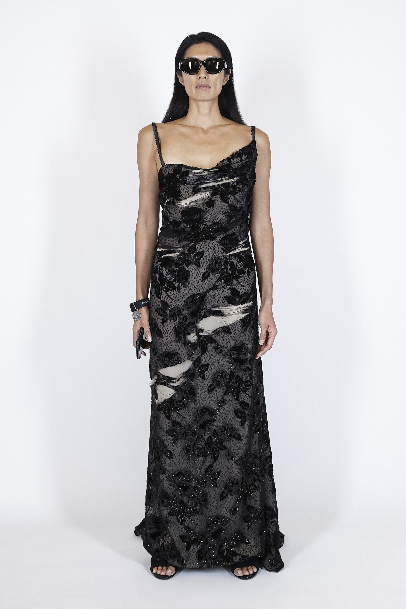 black silk fitted gown
