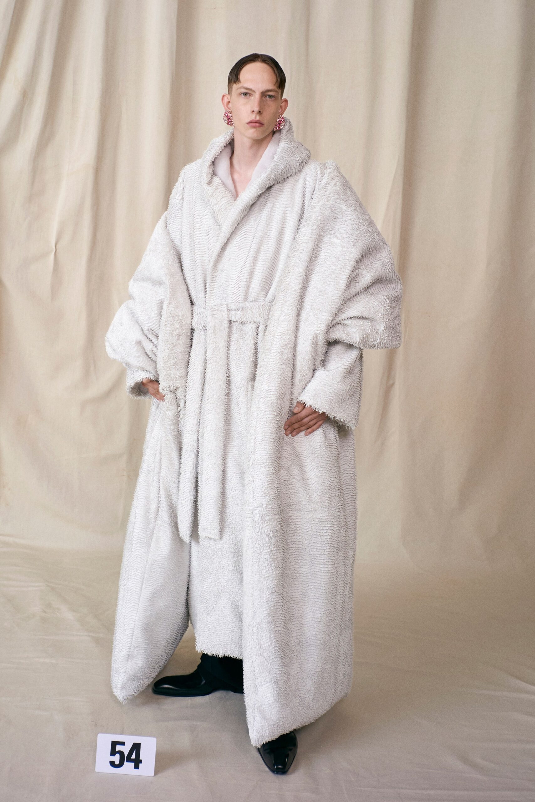 white faux-fur belted coat