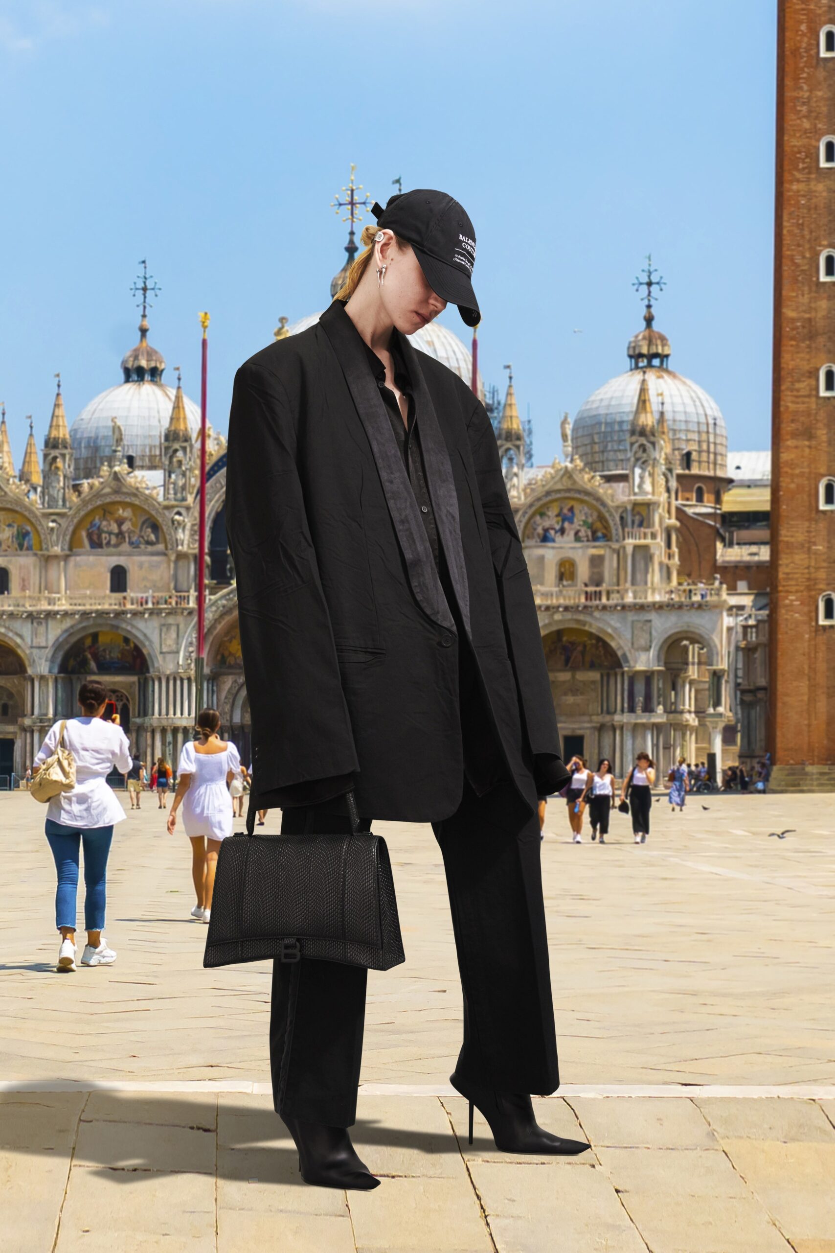 oversized black blazer with relaxed shirt