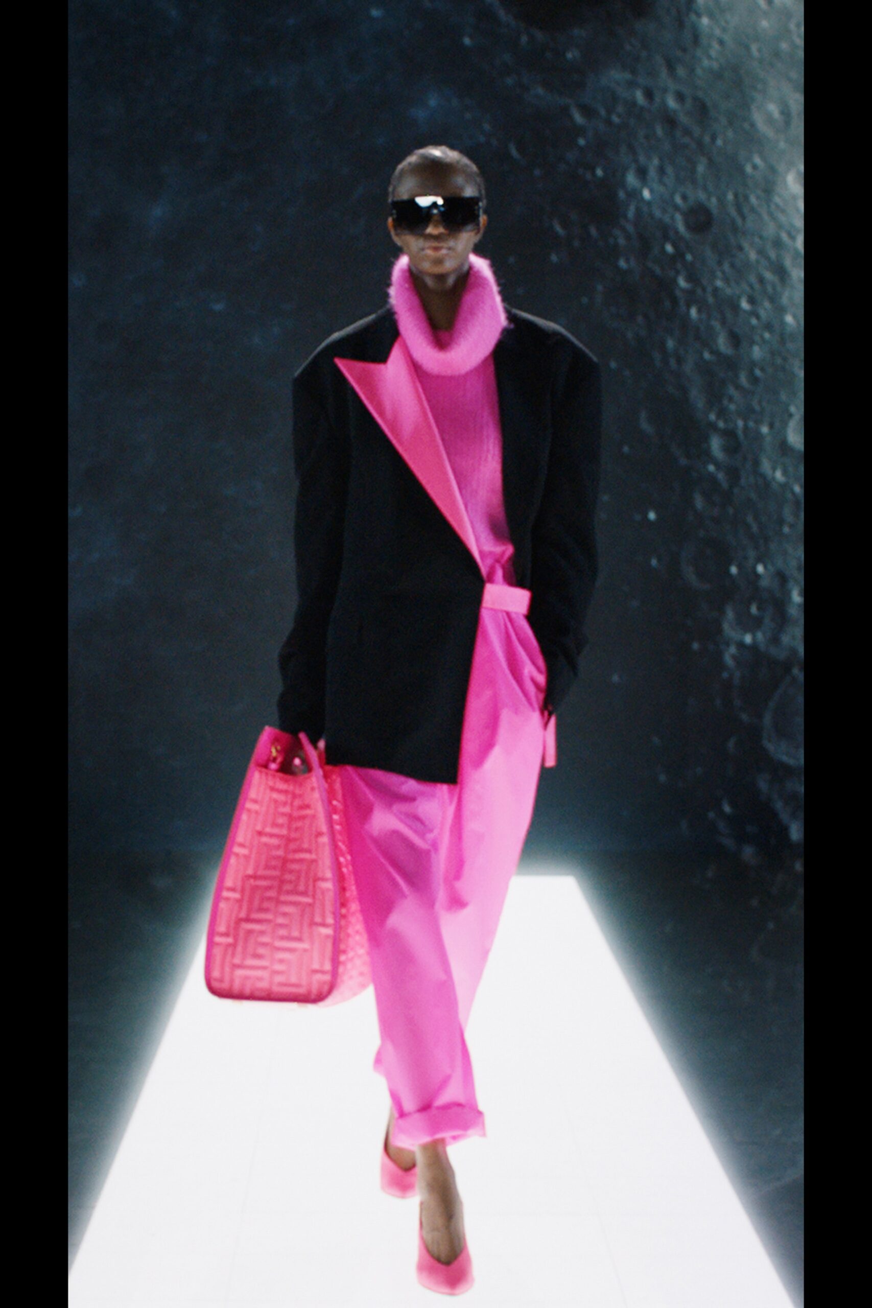 black blazer pink sweater outfit