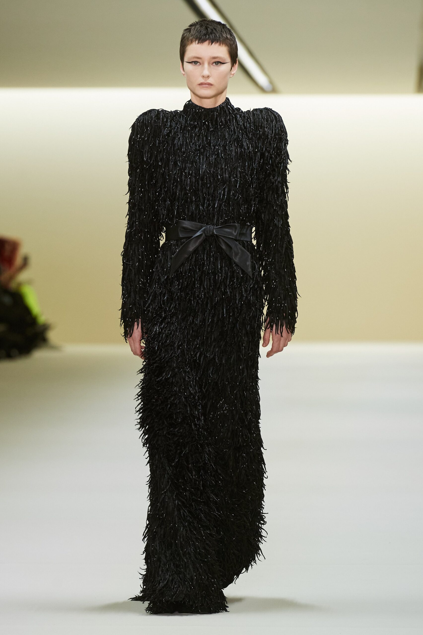 black silk fringed gown