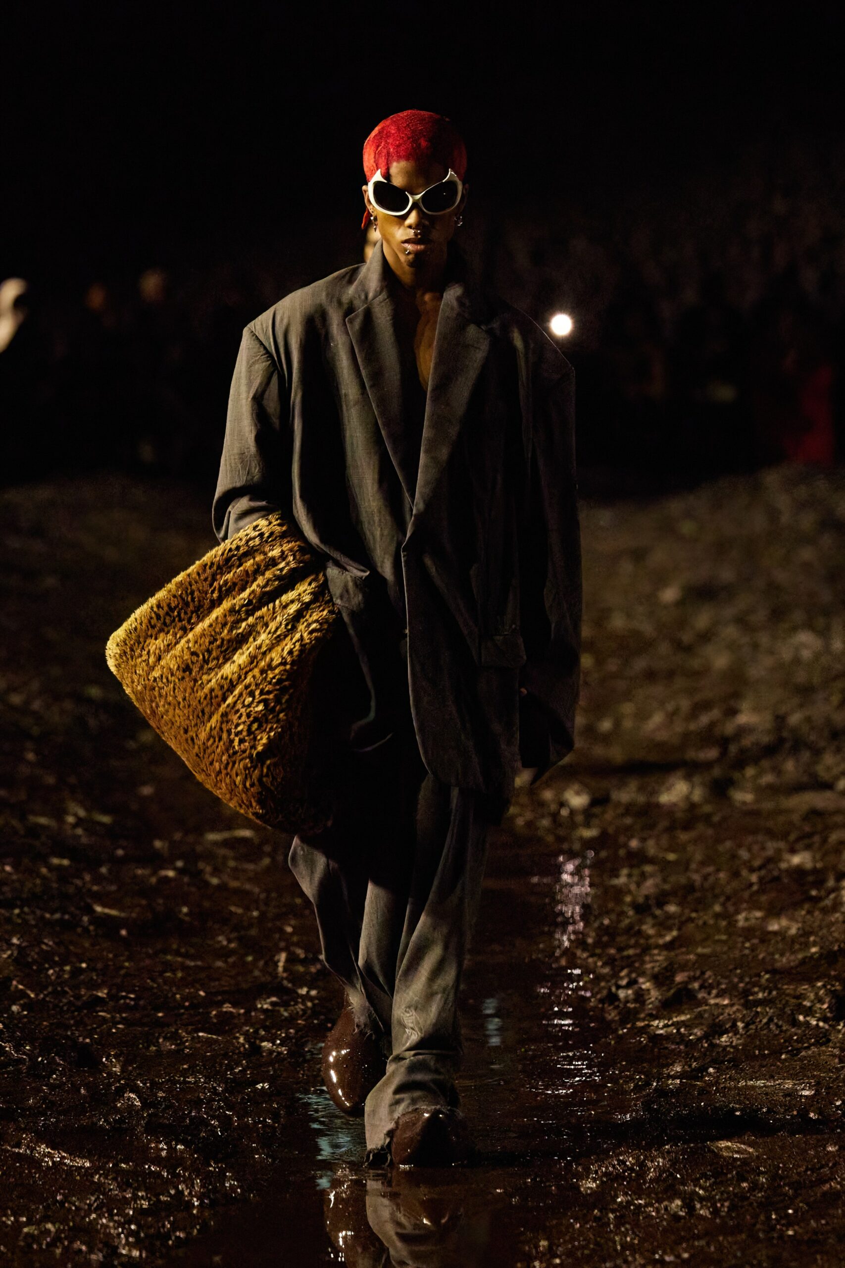 oversized gray blazer with relaxed pants