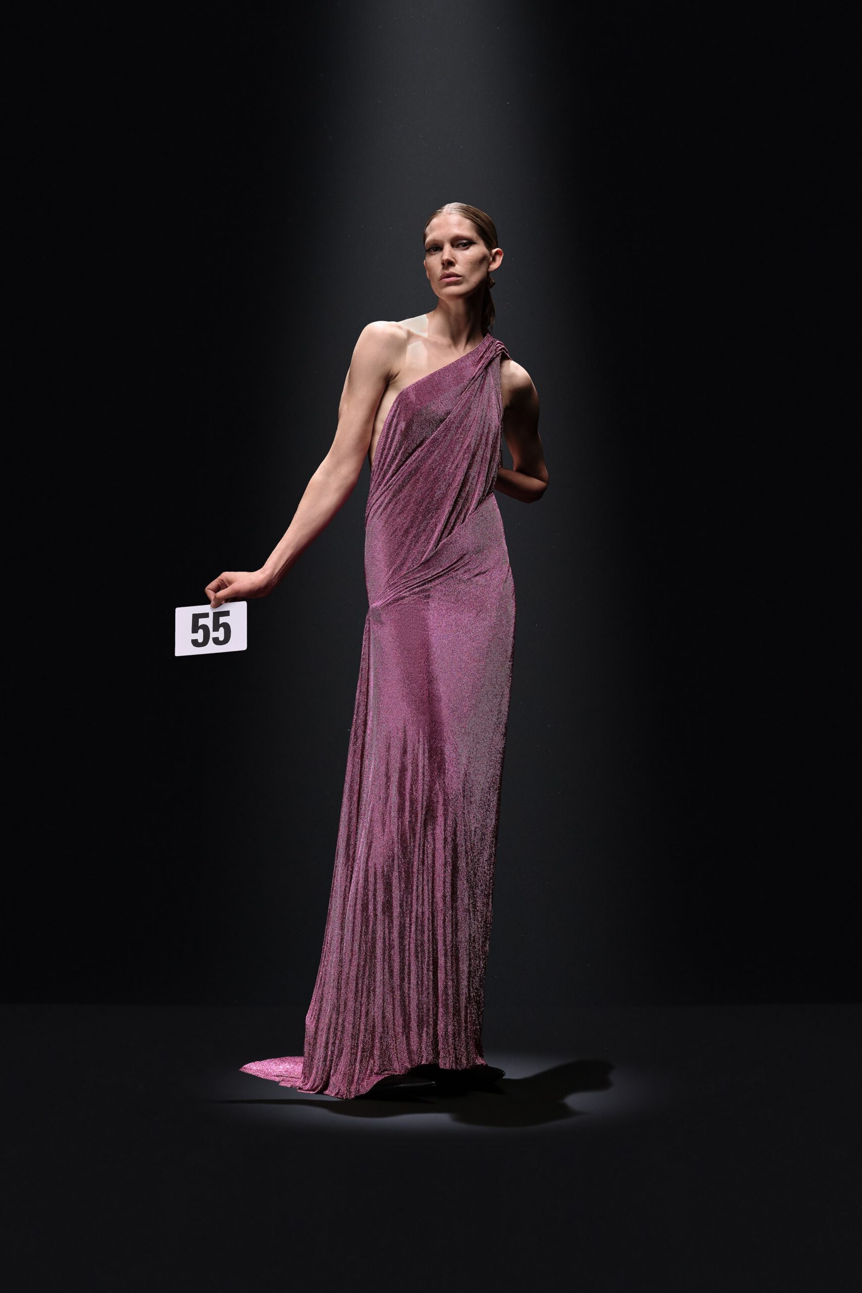 fitted pink silk gown