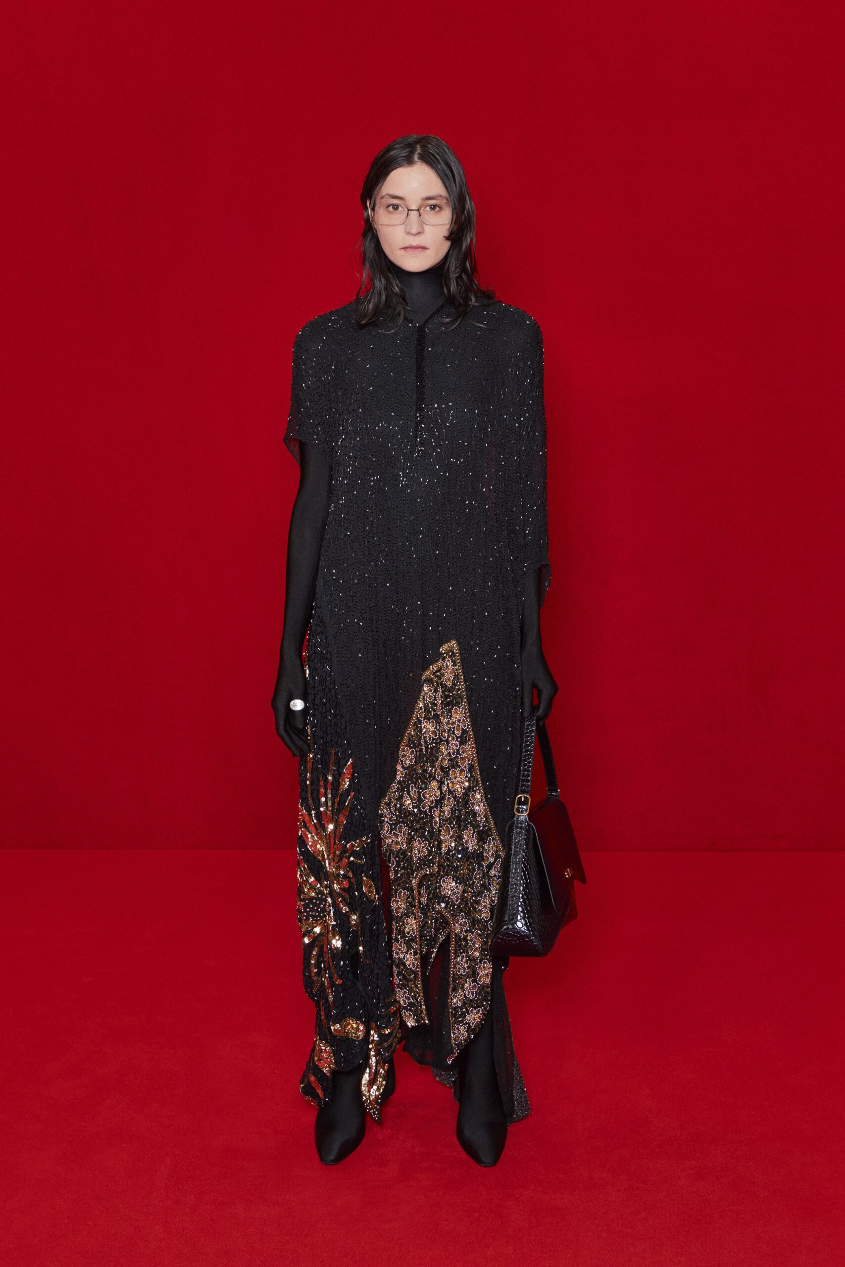 black silk embellished maxi dress