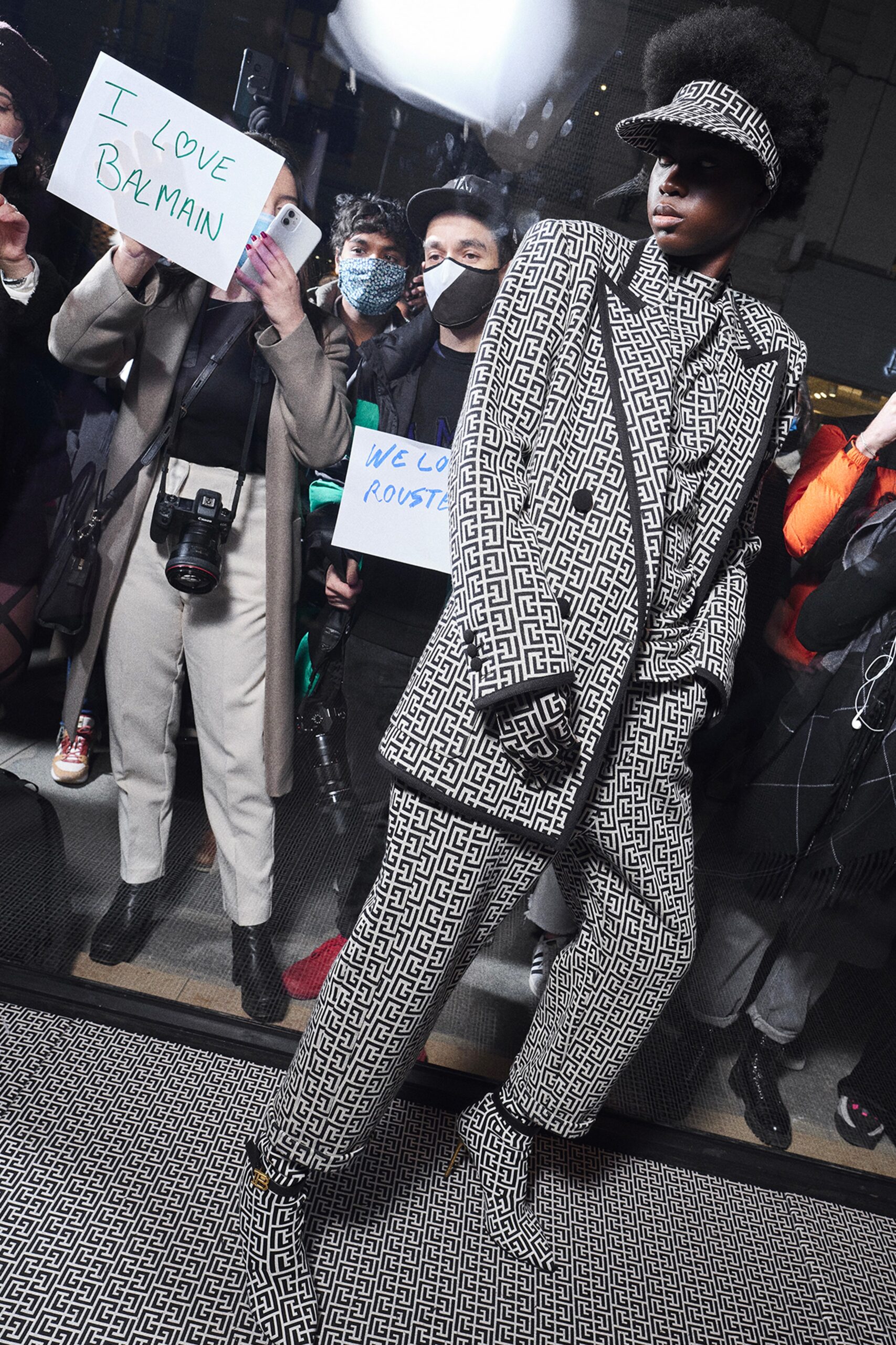 black and white printed suit