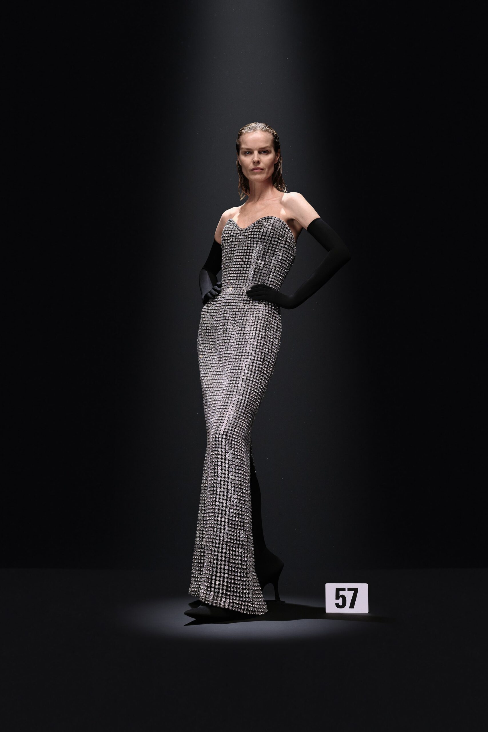 black sequined sleeveless gown