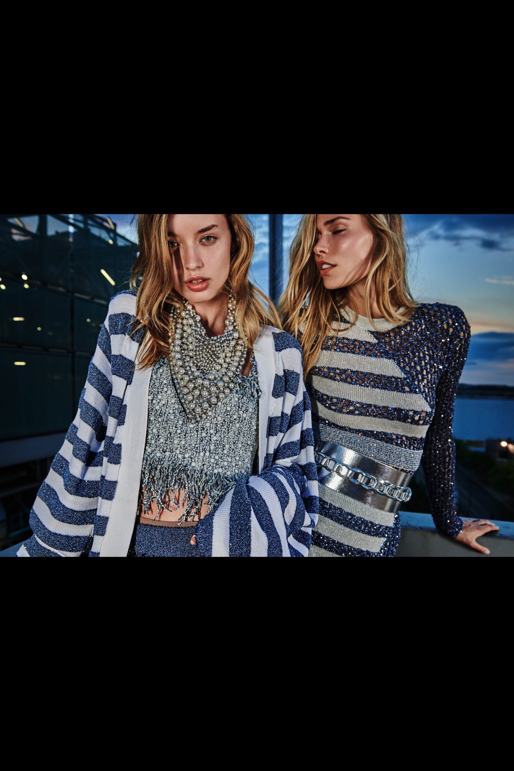 blue and white striped cardigan with fitted top