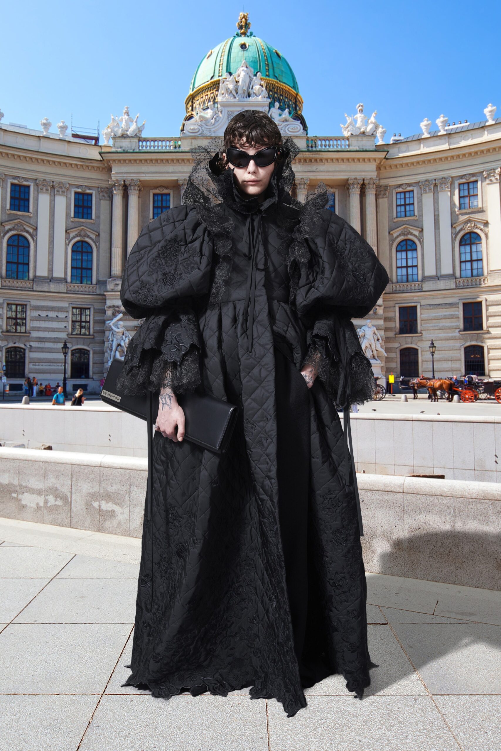 black silk long-sleeve gown