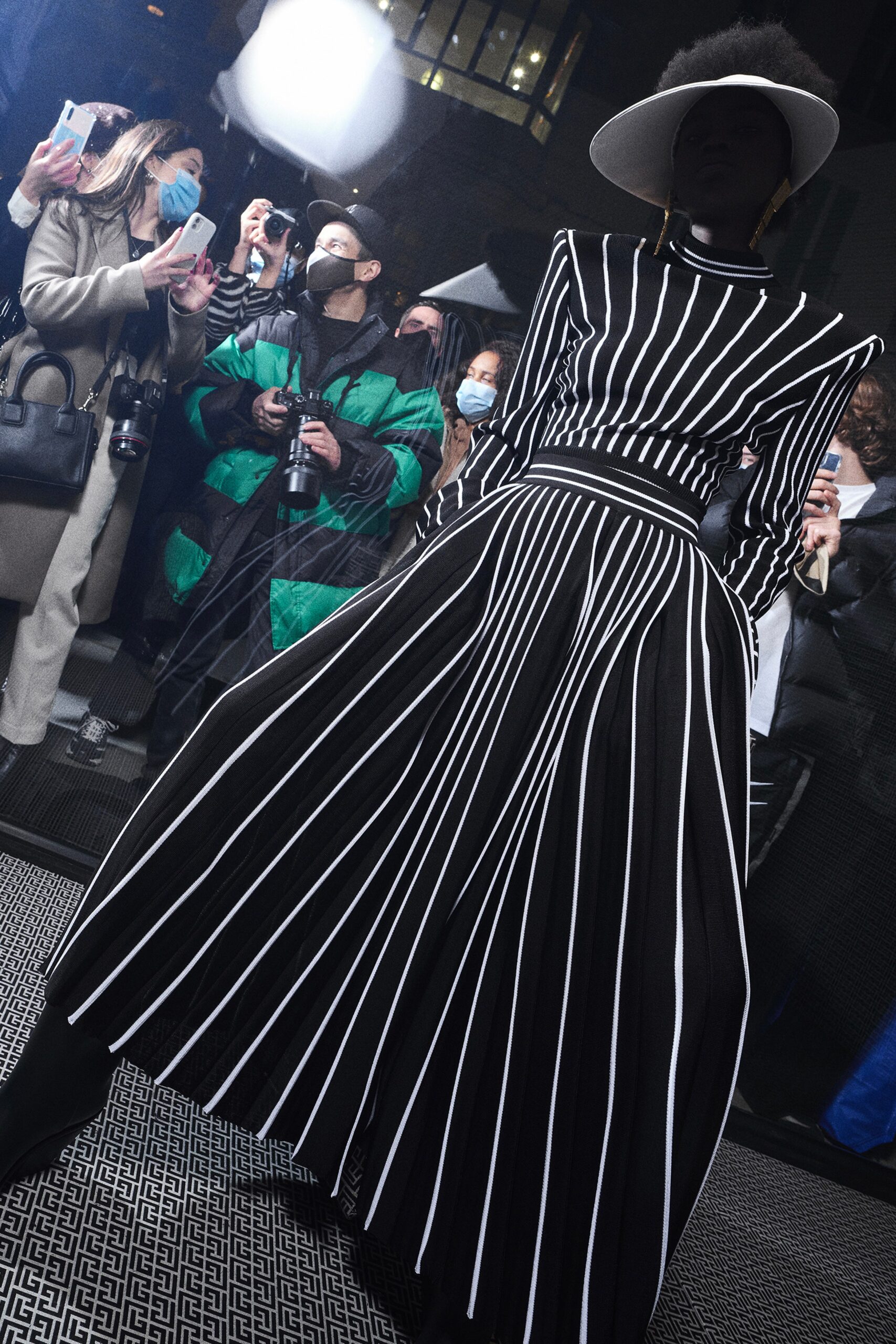 black and white striped midi dress