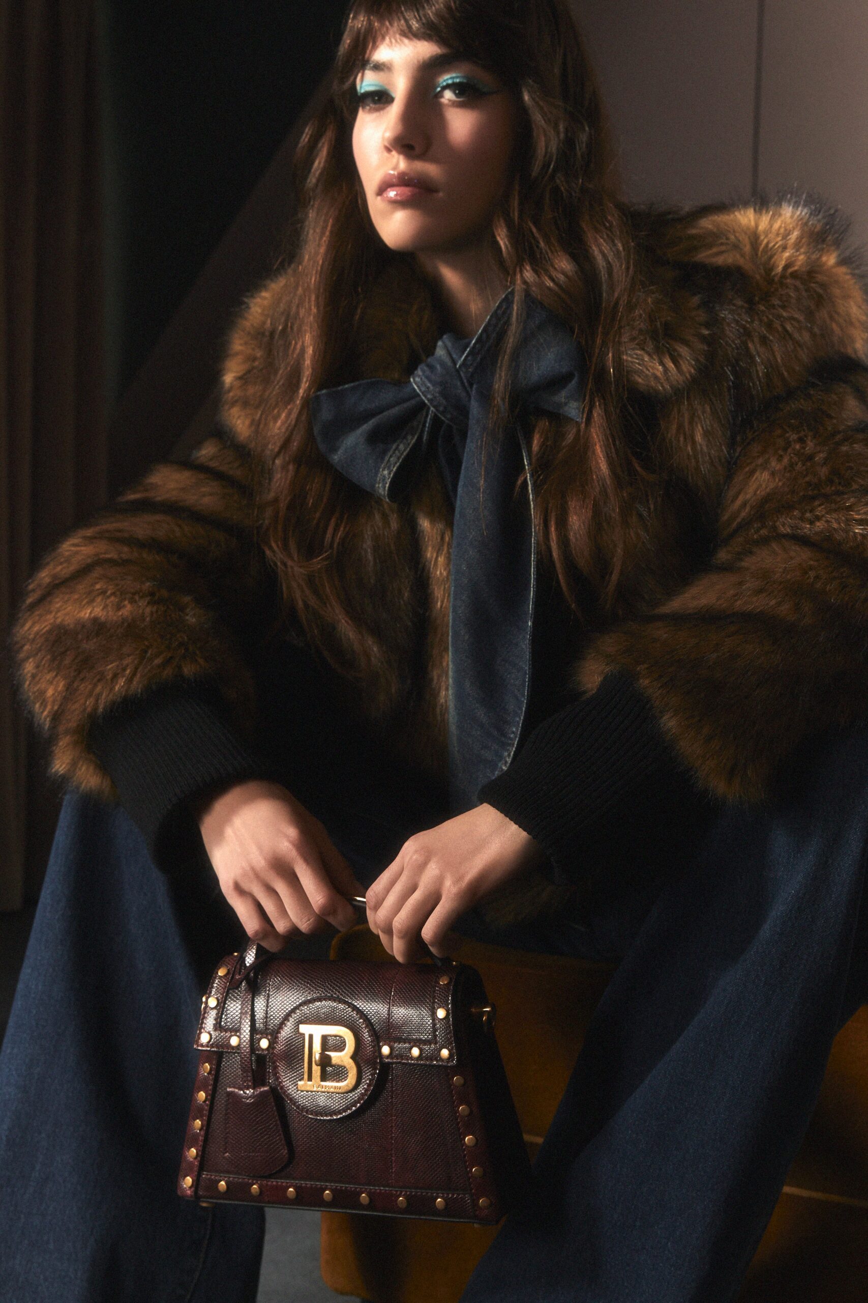 brown fur relaxed layered coat