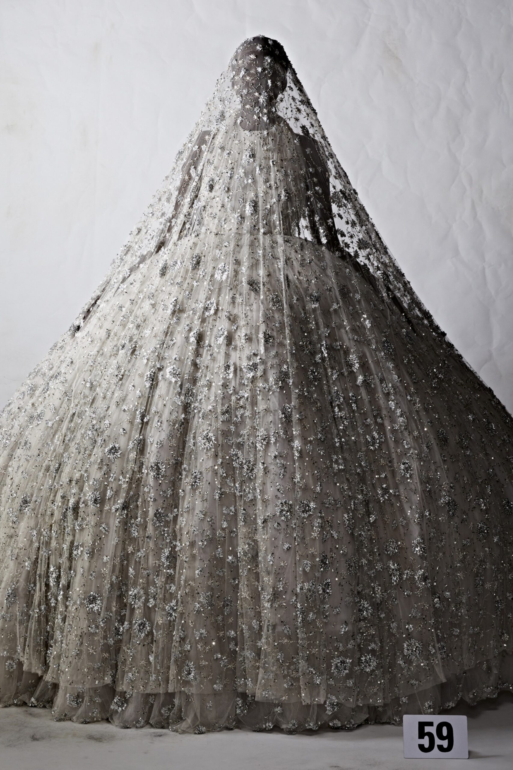 gray tulle embellished gown