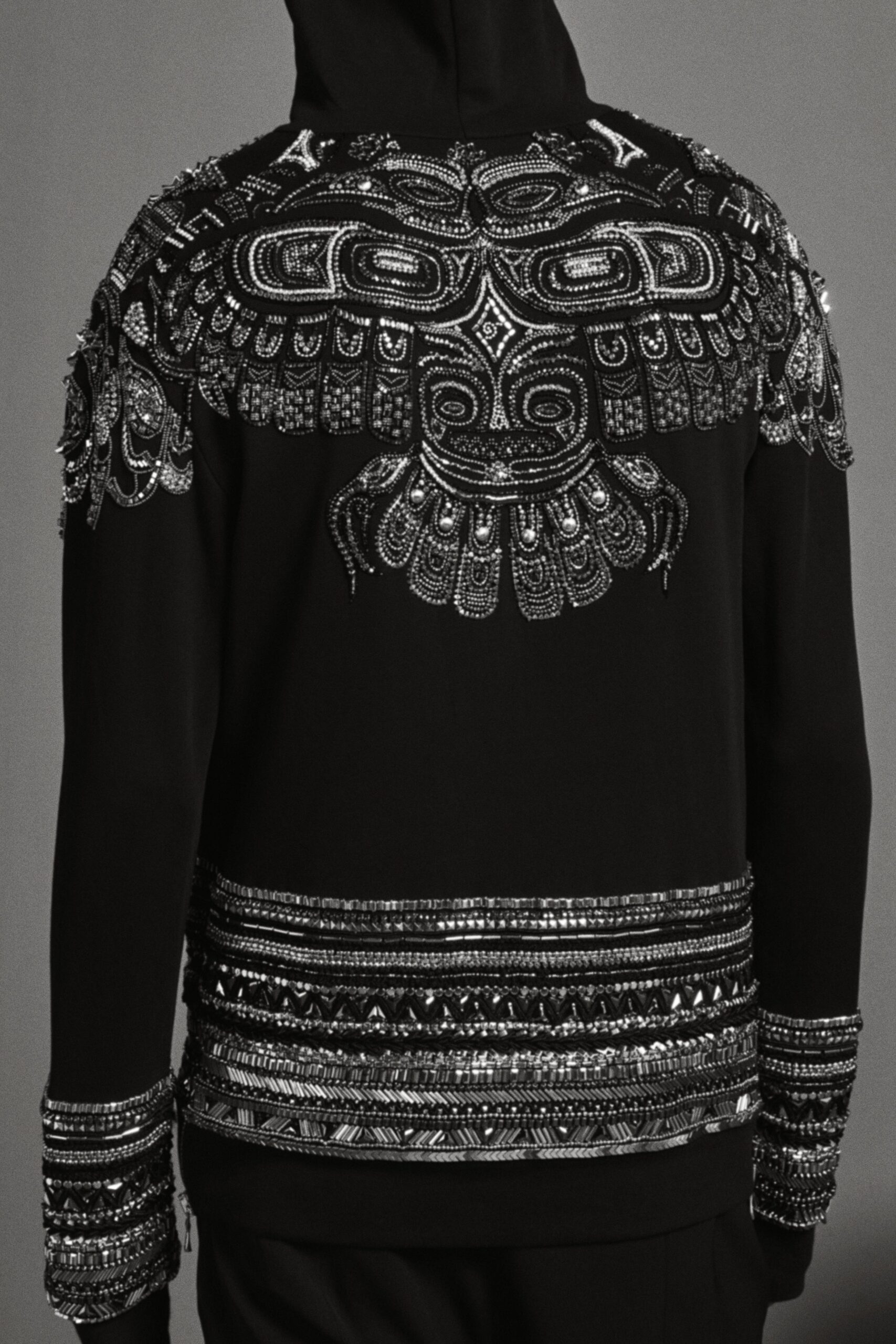 black embroidered hoodie