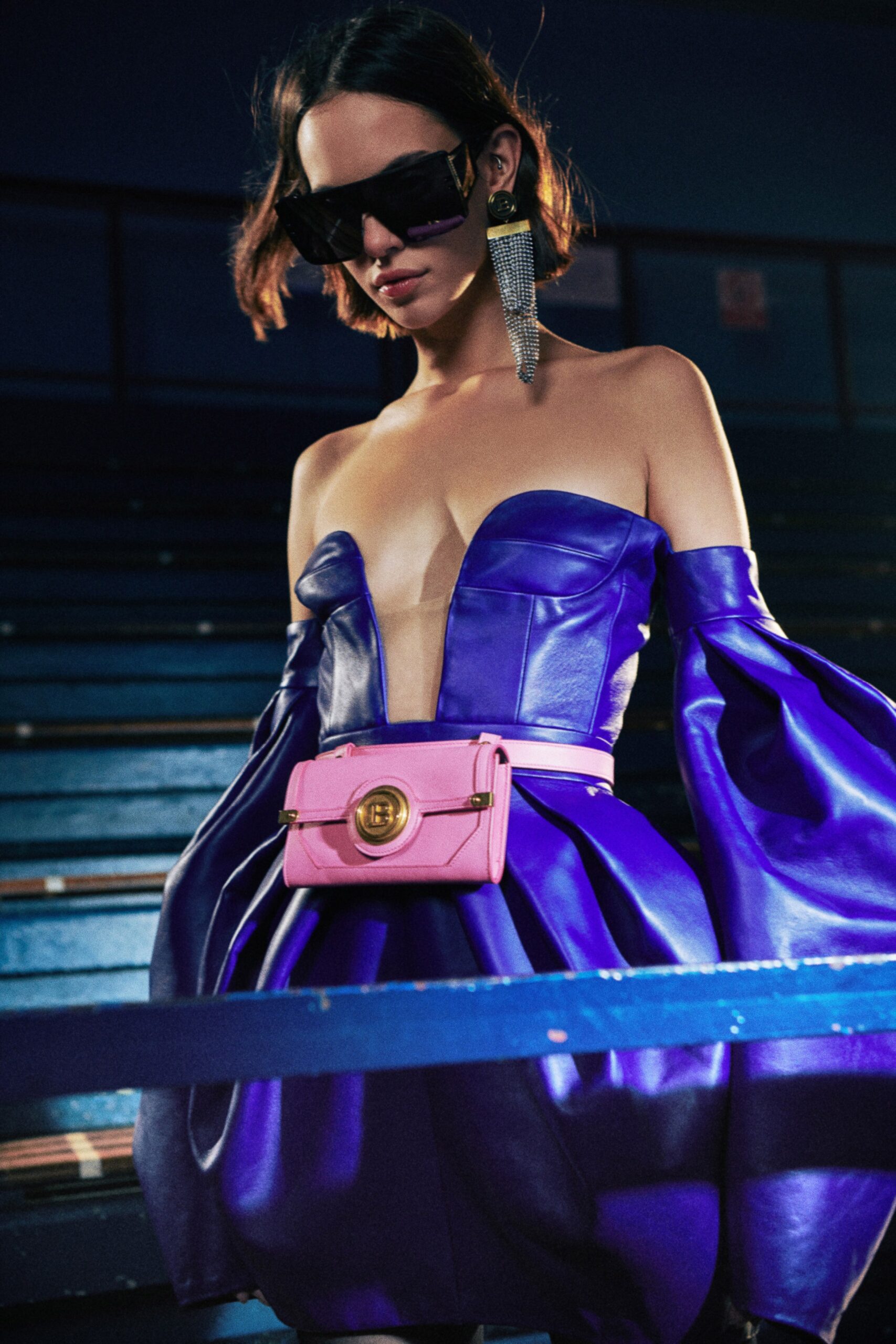 purple leather mini dress